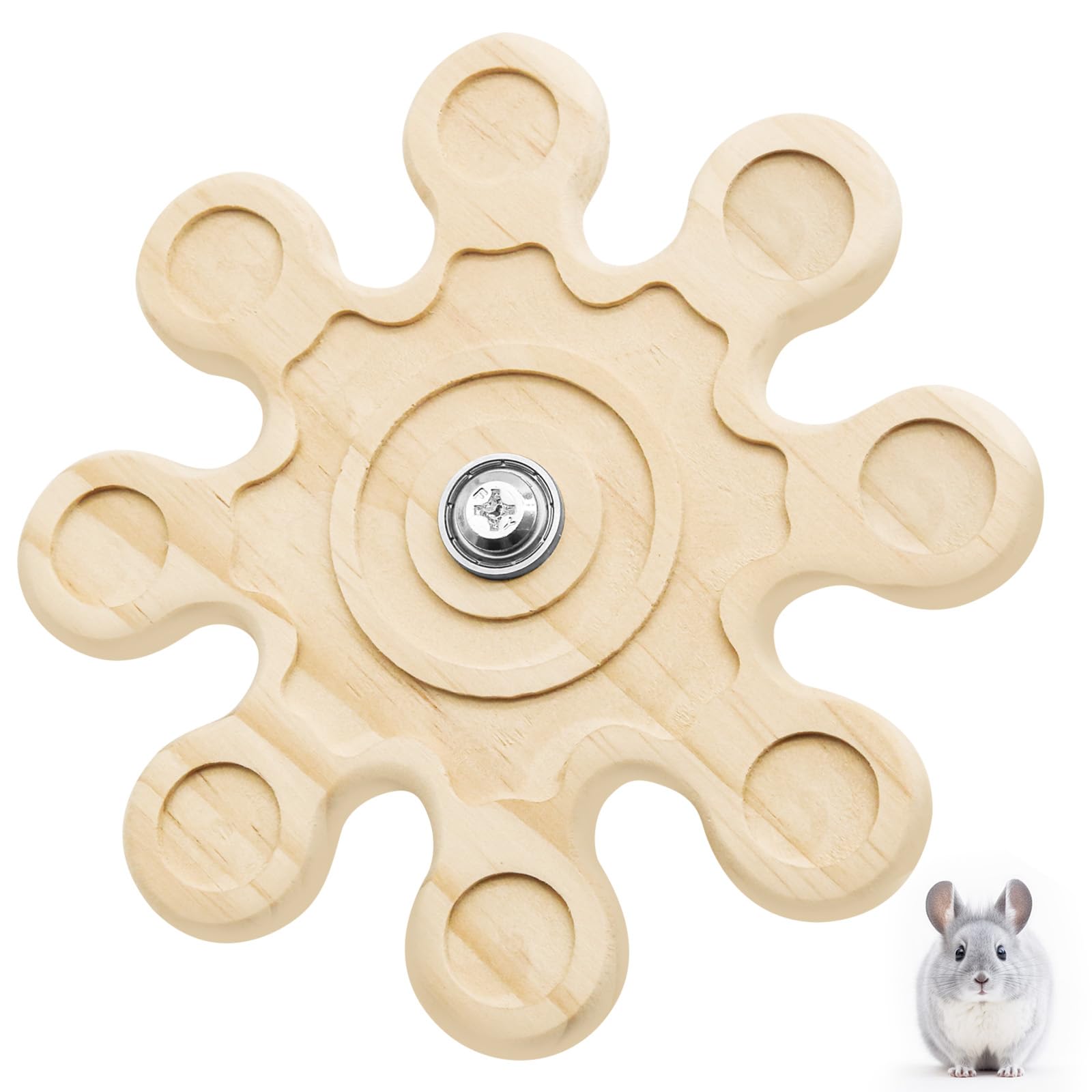 Natural Wooden Chinchilla Chew Toys for Teeth Grinding - Snowflake-Shaped Rotating Small Pet Chew Toys for Guinea Pigs, Rabbits & Hamsters - Cage Accessories for Dental Health & Stress Relief - Perfect for Cage Enrichment & Playtime