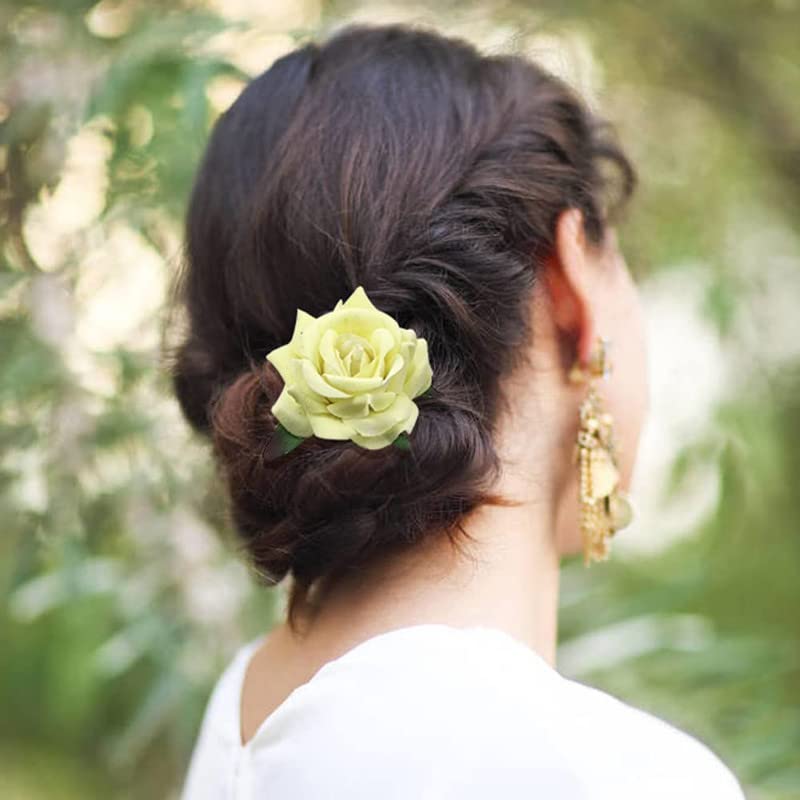 FAMEZA 2 Pack Handmade Rose Flower Hair Pins - U Shaped Bobby Pins, Long Fork Hair Sticks, Shawl Pins & Bun Holders for Women | Wedding, Bridal Party & Everyday Hairstyles | Perfect for Updos, Ponytails & Decorative Hair Accessories