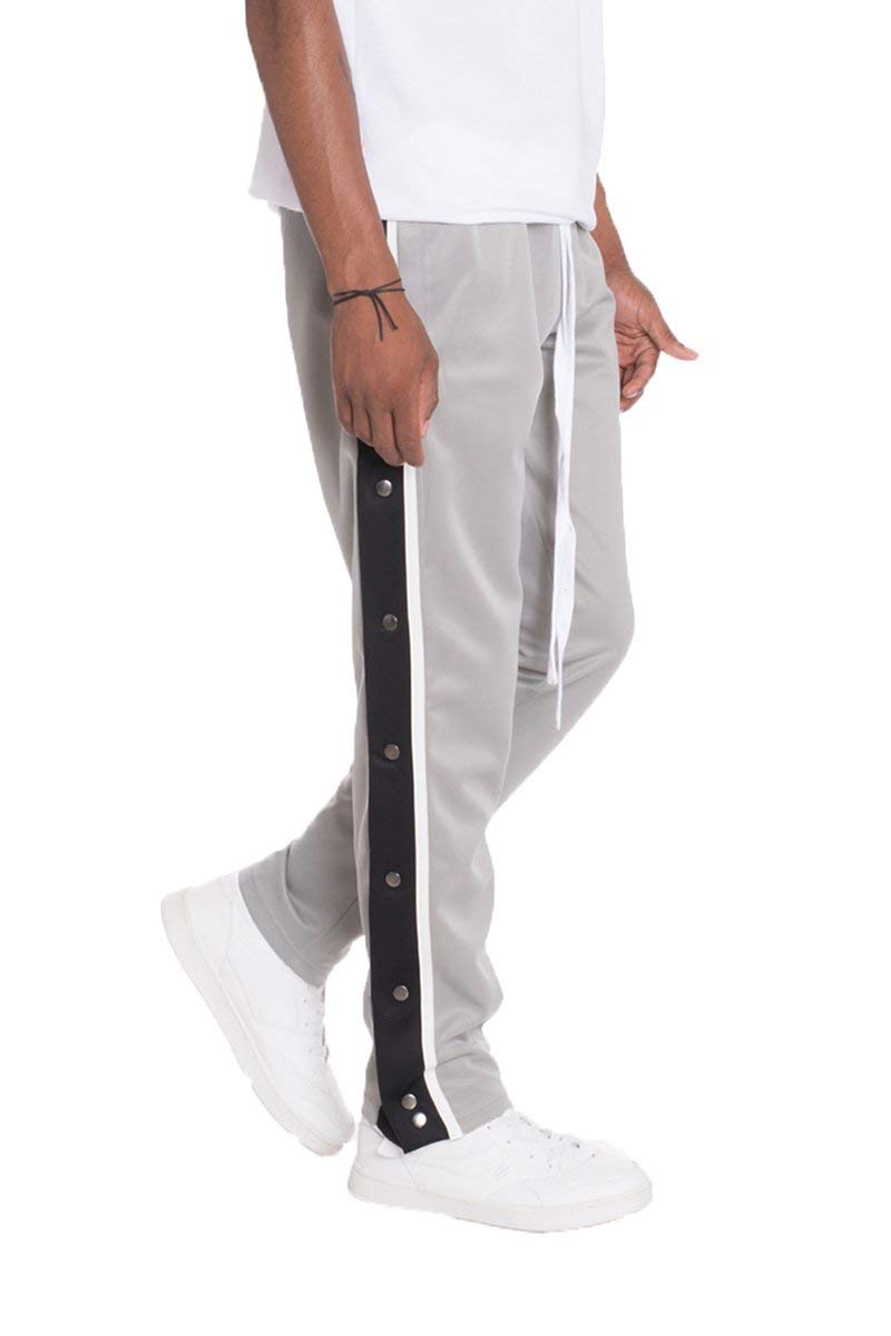 Men's Striped Snap Button Elastic Waist Adjustable Jogger Pants for Running, Workout & Casual Wear