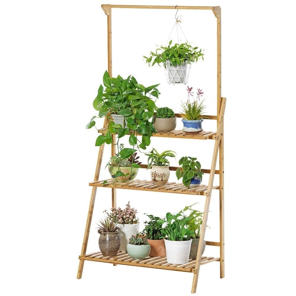 BIRTHAGAIN 4-Tier Hanging Plant Stand - Foldable Flower Rack Holder for Indoor & Outdoor Plants, Garden & Greenhouse Use - Perfect for Organizing Potted Flowers, Herbs & Small Plants in Living Rooms, Balconies or Patios