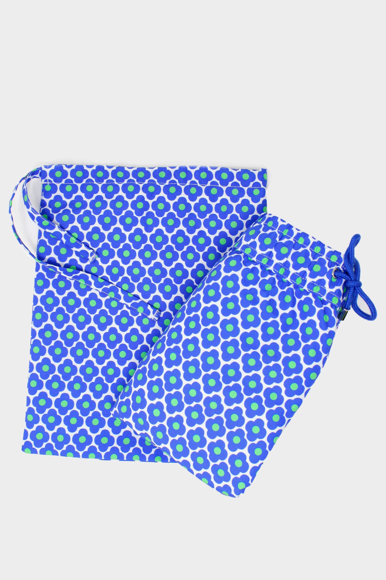 Eco-Friendly Men's Recycled Swim Shorts with Daisy Floral Print in Marina Blue/Green - Perfect for Beach, Pool, and Summer Vacations