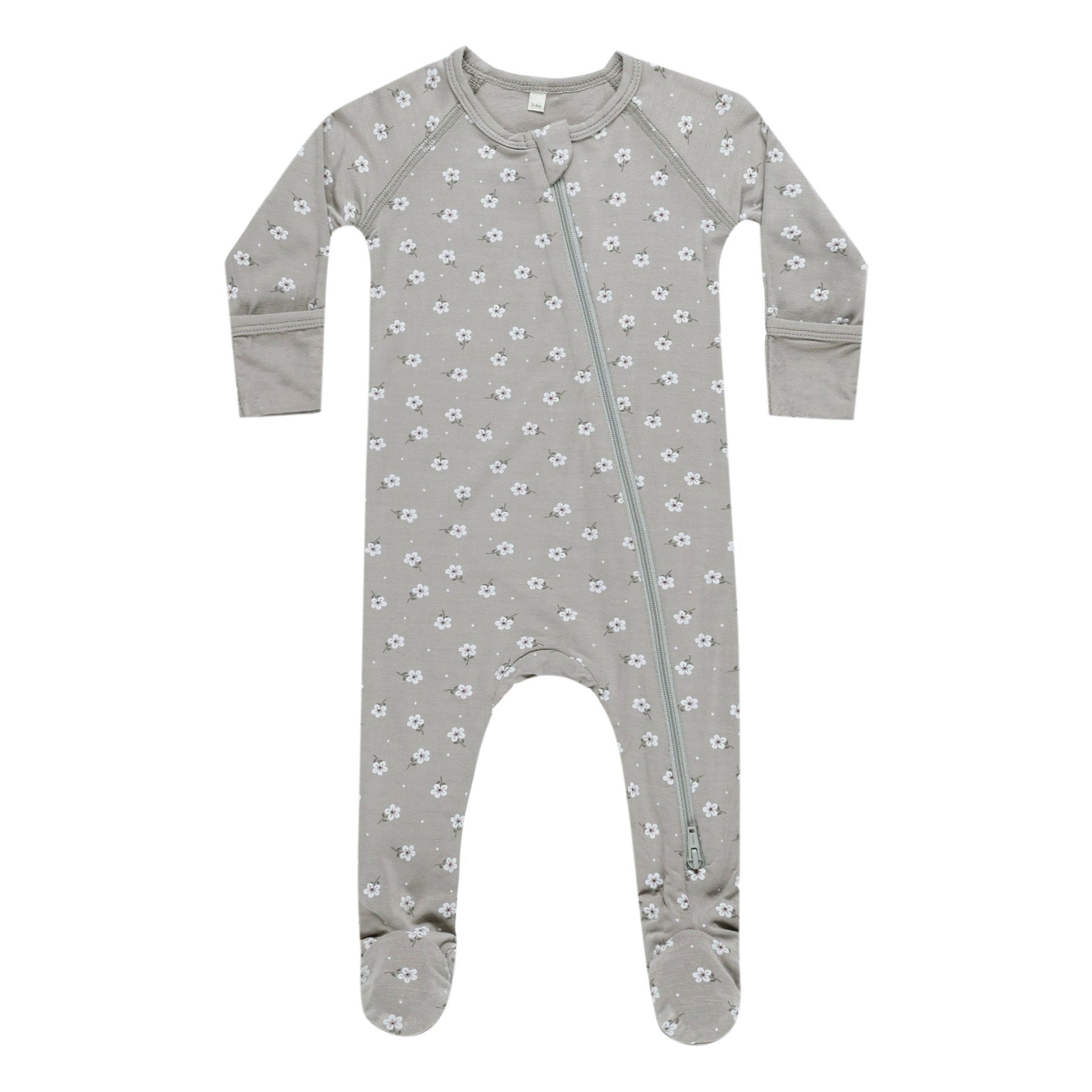 Bamboo Zip Footie Pajamas for Baby - Soft & Breathable Dusty Blue Ditsy Print - Final Sale - Perfect for Nursery, Sleepwear & Playtime
