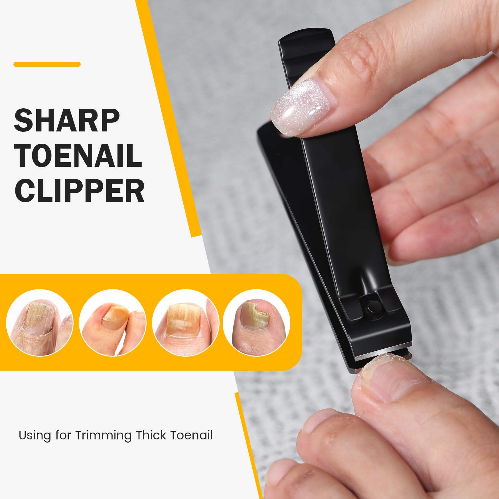 BEZOX Heavy Duty Stainless Steel Toe Nail Clippers for Thick Nails - Straight Edge Nail Clipper for Men & Women, Seniors Toenail Trimmer - Durable Black Fingernail Clippers for Hard & Ingrown Nails - Perfect for Home, Travel & Pedicure Care