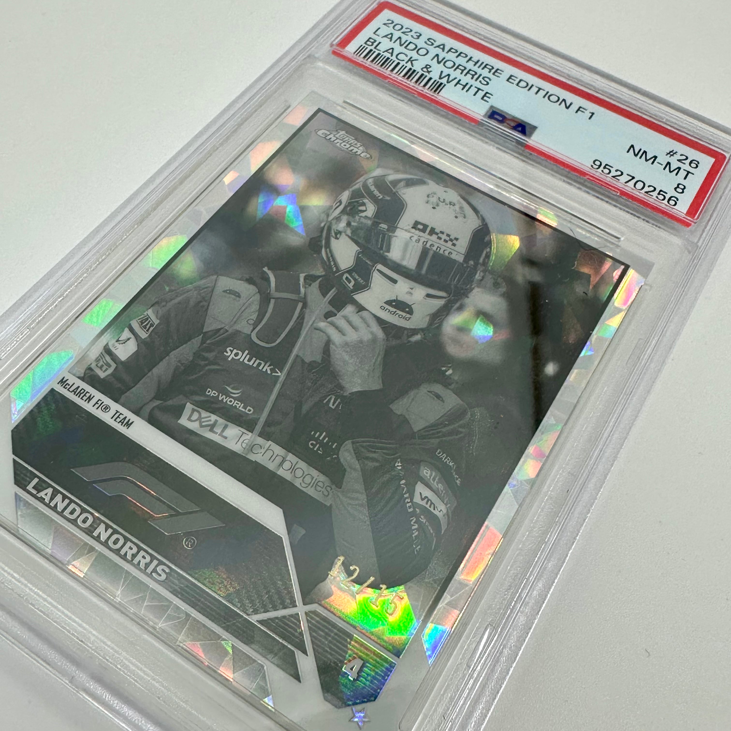 2023 Topps Chrome Sapphire Lando Norris #26 Black & White PSA 8 Graded Card - Perfect for F1 Racing Fans & Collectors, Great for Display, Trading, and Investment