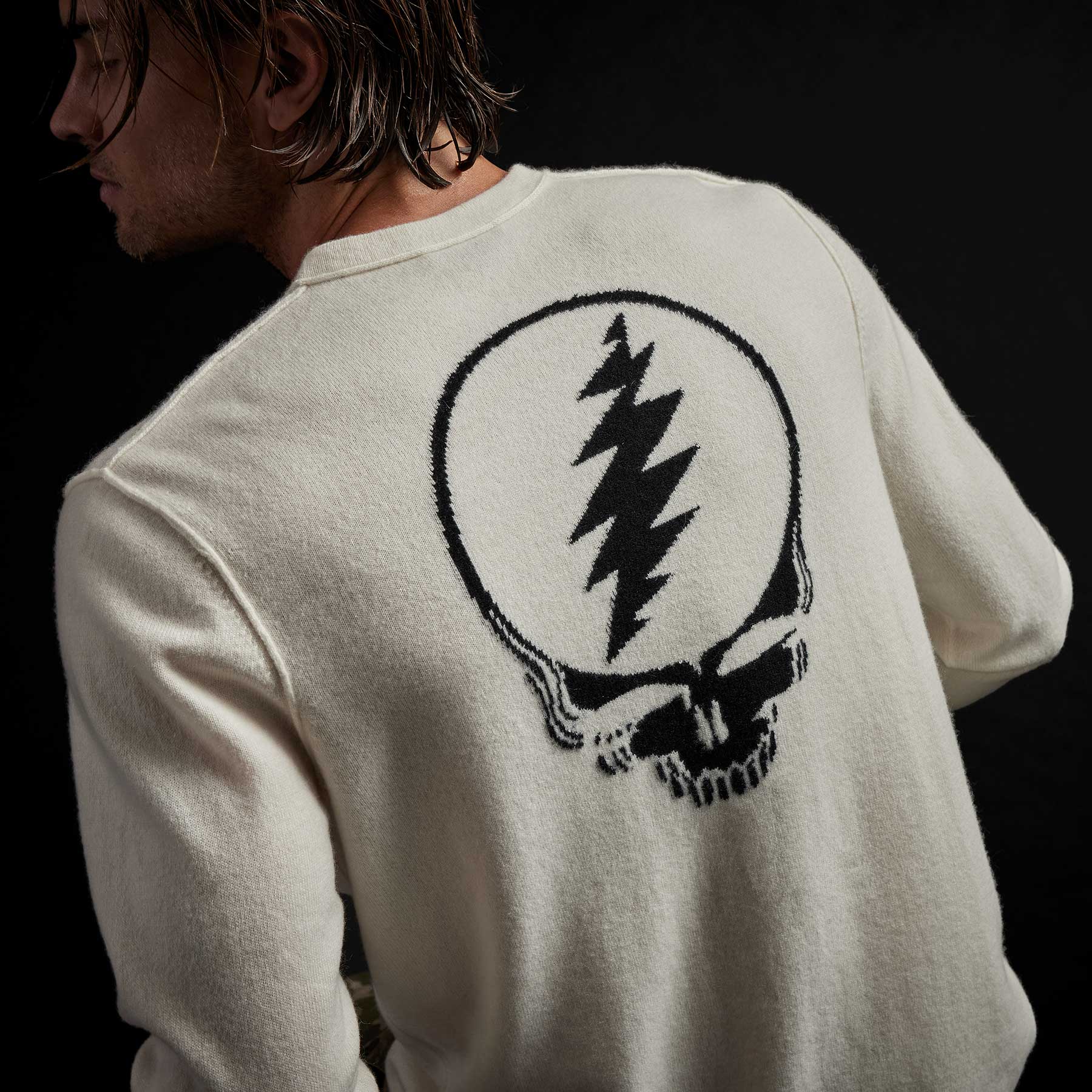 Grateful Dead Recycled Cashmere Sweater Ivory - Vintage Band Merch for Men & Women - Cozy Winter Pullover for Concerts & Casual Wear