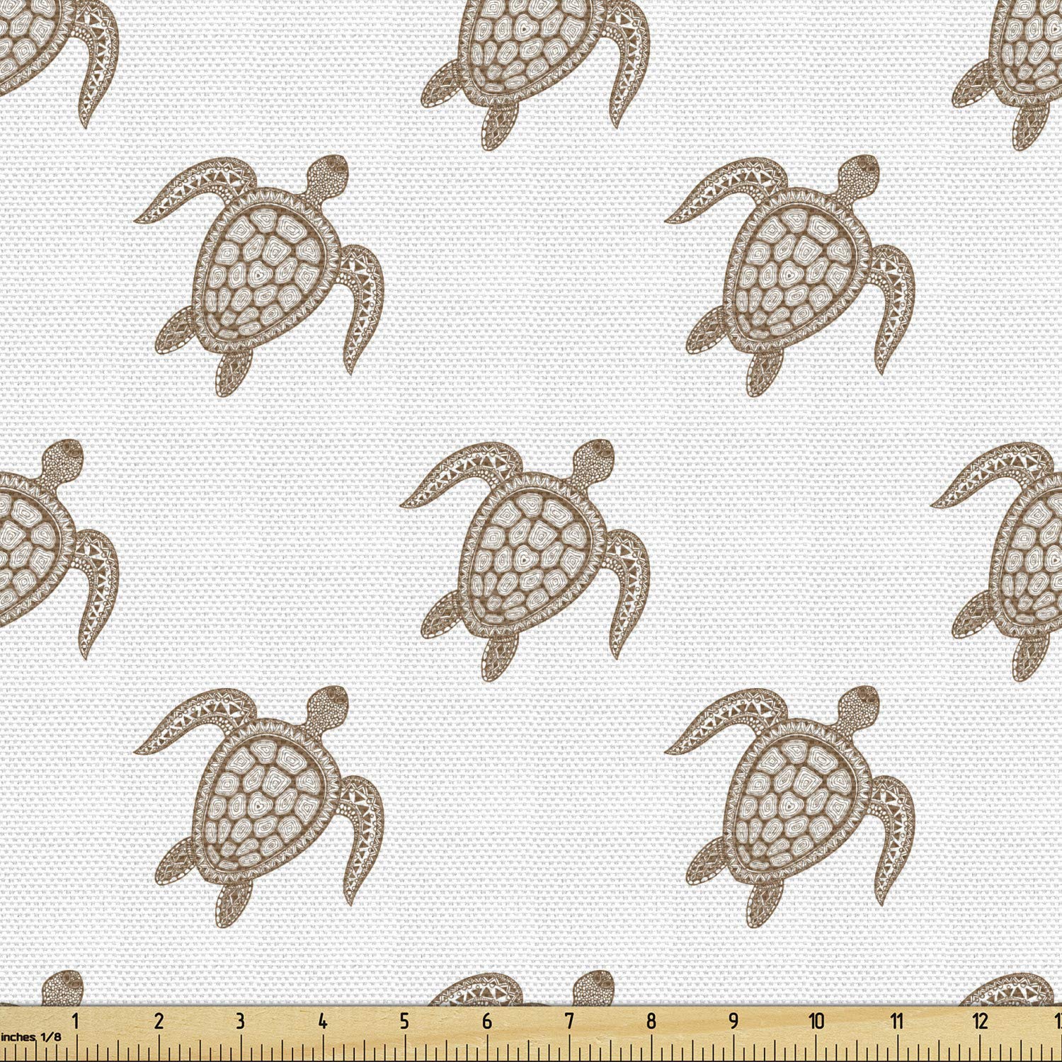 Ambesonne Turtle Fabric by The Yard - Underwater Animals Hand Drawn Repeating Pattern, Decorative Upholstery Fabric for Sofa, Curtains & Home Decor (10 Yards, Cocoa/White) - Perfect for DIY Projects, Pillow Covers & Coastal Themed Bedrooms