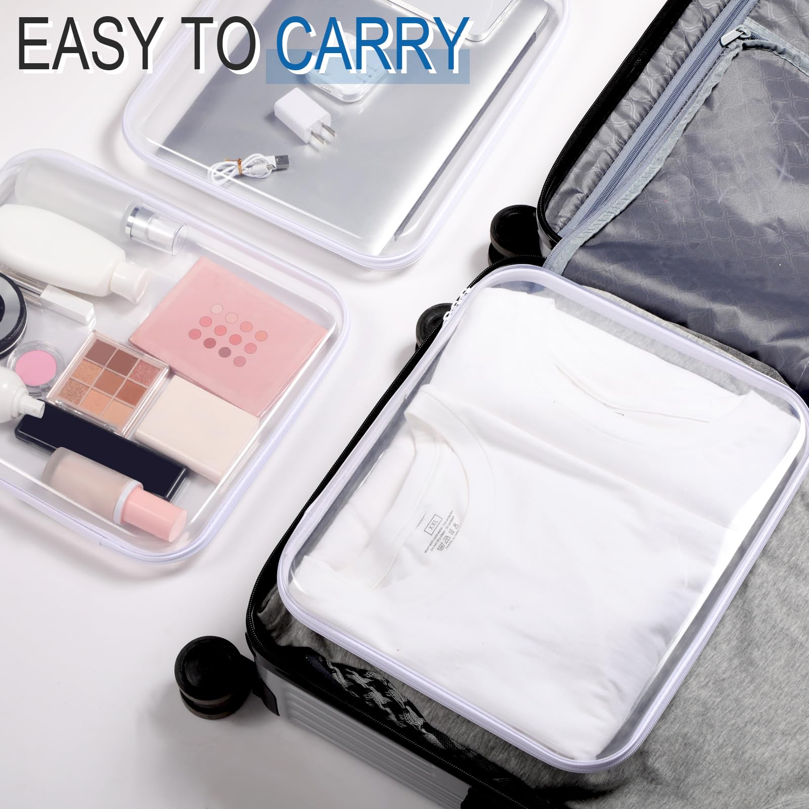 Sanwuta 6-Pack Clear Hard Plastic Zipper Pouches - Waterproof Makeup Organizer, Travel Storage Bags for Cosmetics, Jewelry, Snacks & Small Accessories - Perfect for Travel, Home & Office Organization