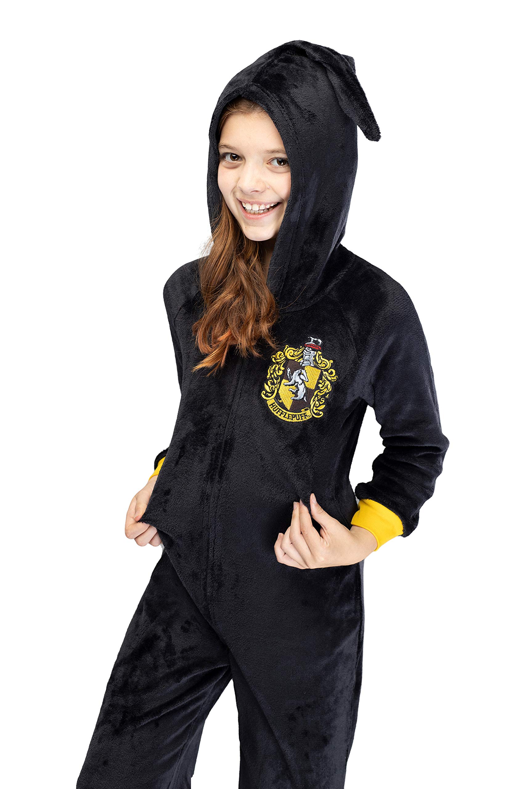 Harry Potter Unisex Kids Hooded Pajama Union Suit - Gryffindor, Slytherin, Ravenclaw & Hufflepuff Designs | Soft Fleece Sleepwear for Boys & Girls | Perfect for Halloween, Christmas & Cosplay