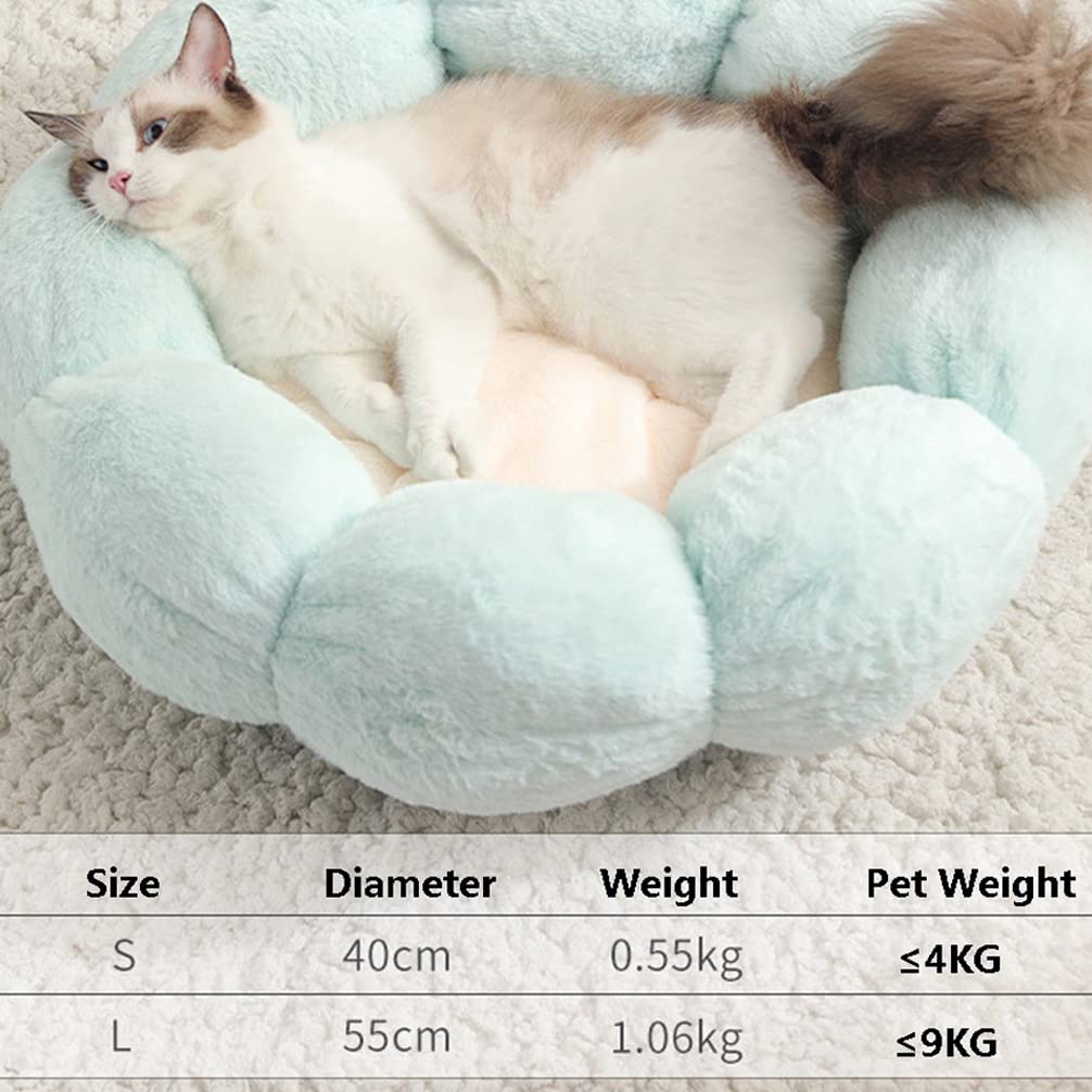 Cozy Plush Donut Pet Bed for Cats & Dogs - Warm Anti-Anxiety Calming Cushion with Flower Design in Green & Pink - Perfect for Anxiety Relief, Winter Warmth & Comfortable Napping