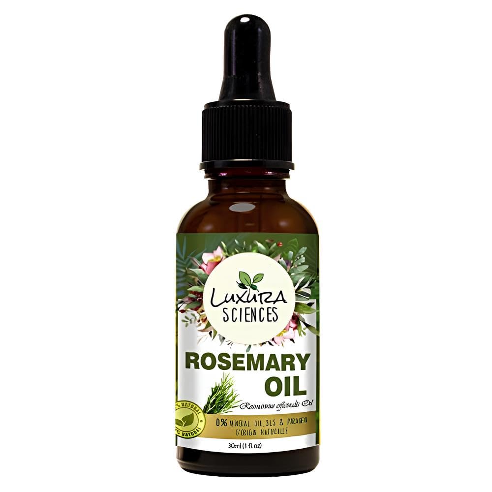 Luxura Sciences Pure Rosemary Essential Oil for Hair Growth, Skin Care & Nail Strengthening - 100% Natural Therapeutic Grade Aromatherapy Oil for Scalp Massage, Relaxation & Wellness (15ml) - Perfect for DIY Beauty, Spa Treatments & Home Diffusers