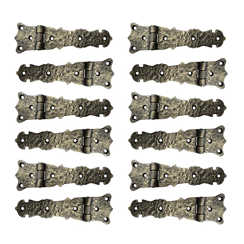 Adonai Hardware Abez Antique Cast Iron Cabinet Hinges - 12 Pack (5.6 Inch, Antique Brass Finish) - Perfect for Vintage Kitchen Cabinets, Furniture Restoration & DIY Projects