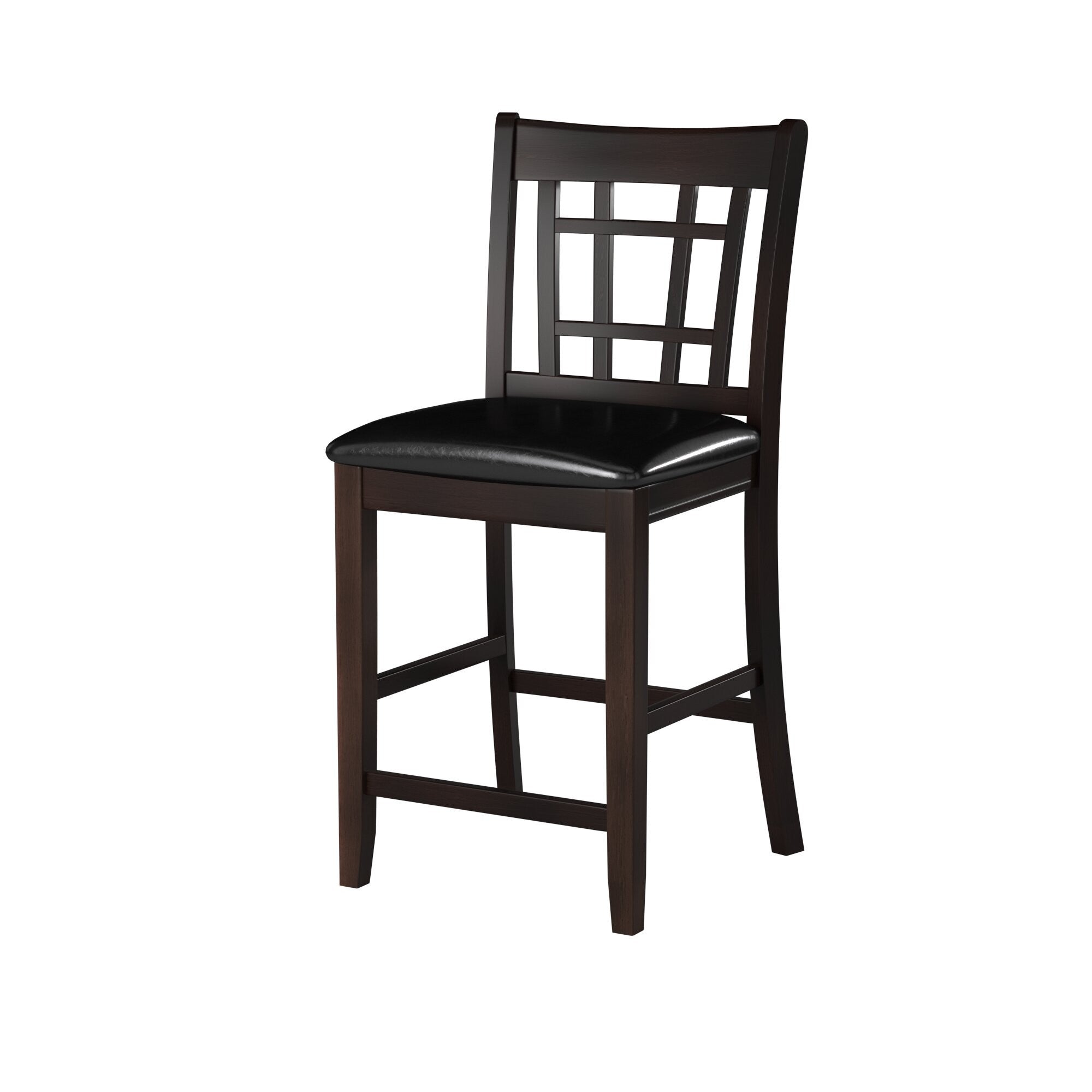 2-Piece Dark Cherry Faux Leather Counter Height Dining Chairs - Classic Style Bar Stools for Kitchen Island, Breakfast Nook & Pub Table Seating