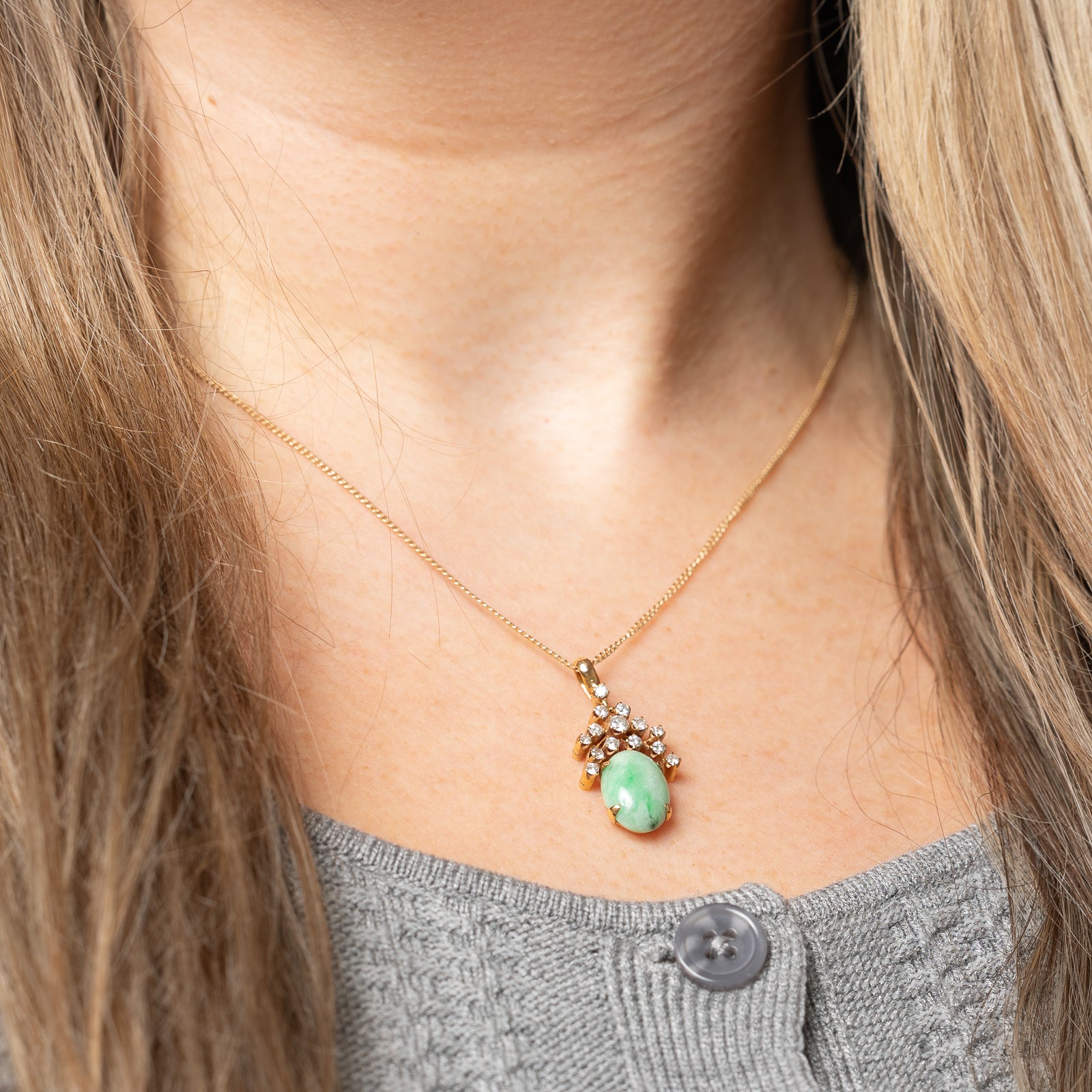 Natural Jadeite & Diamond Pendant Necklace - 5.00ct Genuine Jade with 0.40ctw Diamonds - 14K Gold Jewelry for Women - Perfect Gift for Anniversary, Birthday & Special Occasions