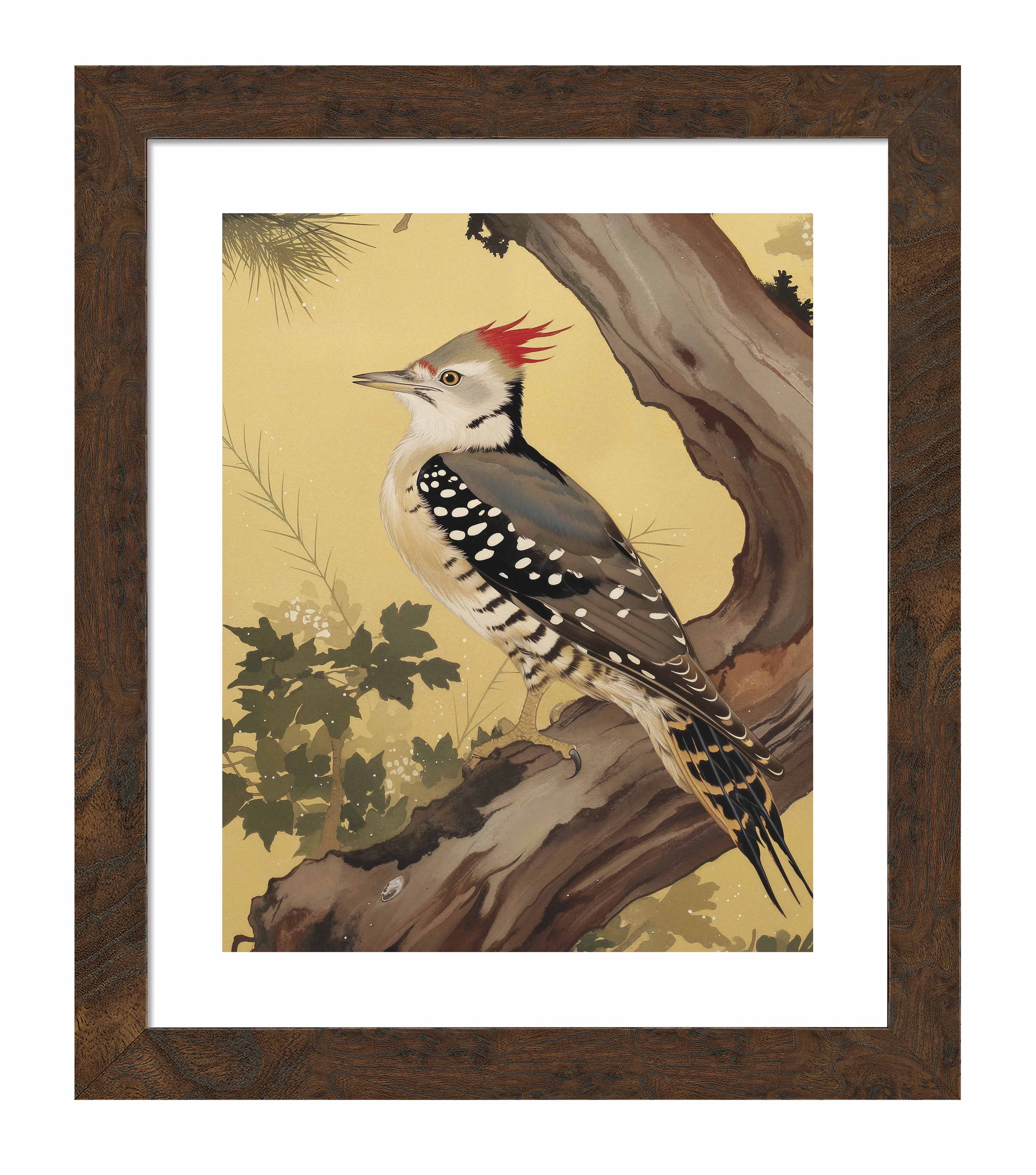 Echoes of the Forest Woodpecker in Pine Haven - Nature Inspired Wall Art Prints for Home & Office Decor | Wildlife Bird Painting for Living Room, Bedroom, or Study