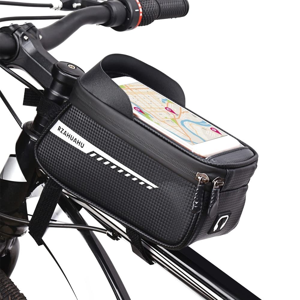 DONGKER Waterproof Bike Top Tube Bag - Reflective Cycling Phone Pouch with Touch Screen & Sunshade for iPhone Android - Perfect for MTB, Road Bikes, Commuting & Outdoor Adventures