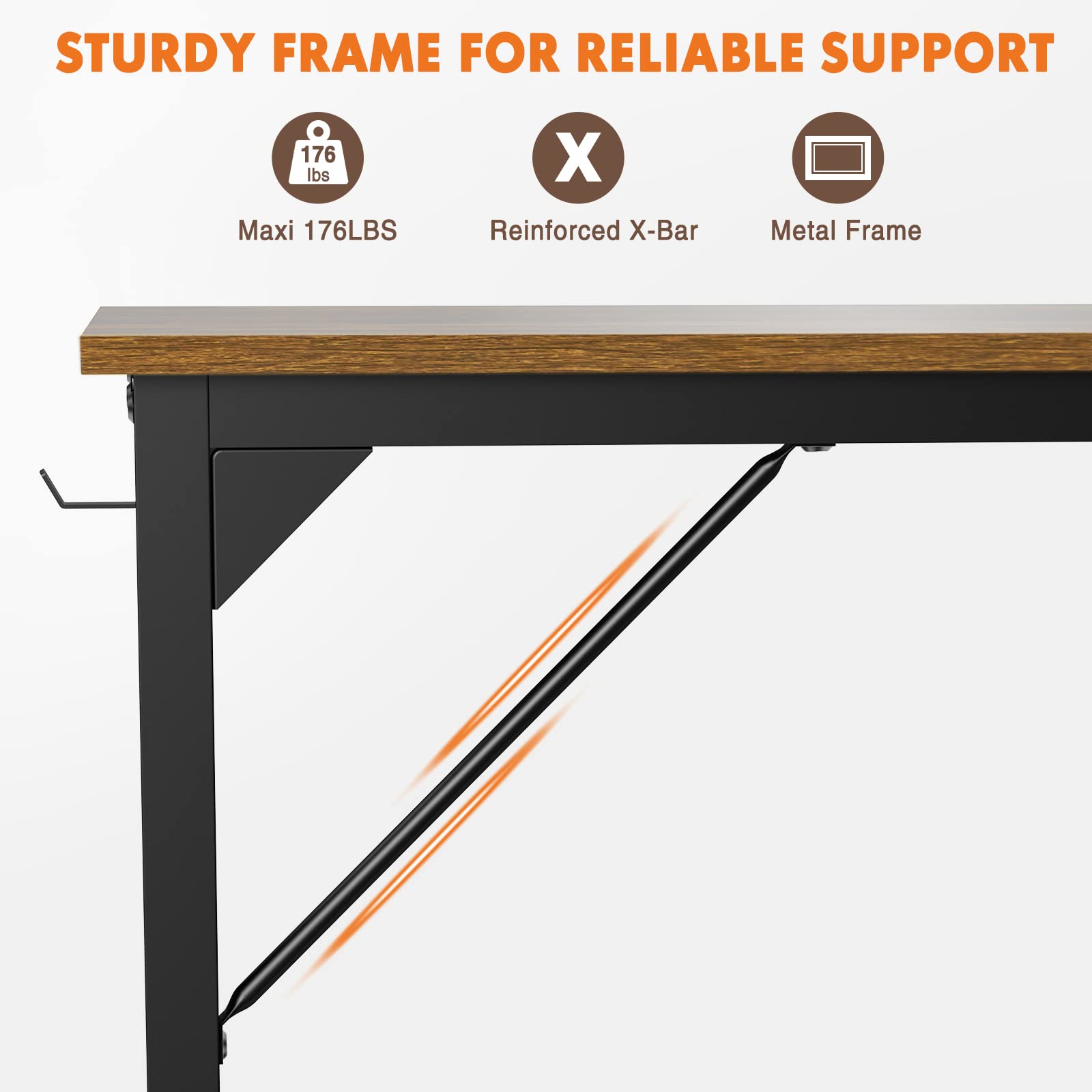 Compact 40 Inch Small Computer Desk for Home Office - Modern Simple Writing Desk with Storage Bag & Headphone Hook, Wooden Tabletop & Metal Frame - Perfect for Small Spaces, Bedroom Study, Remote Work & Online Classes