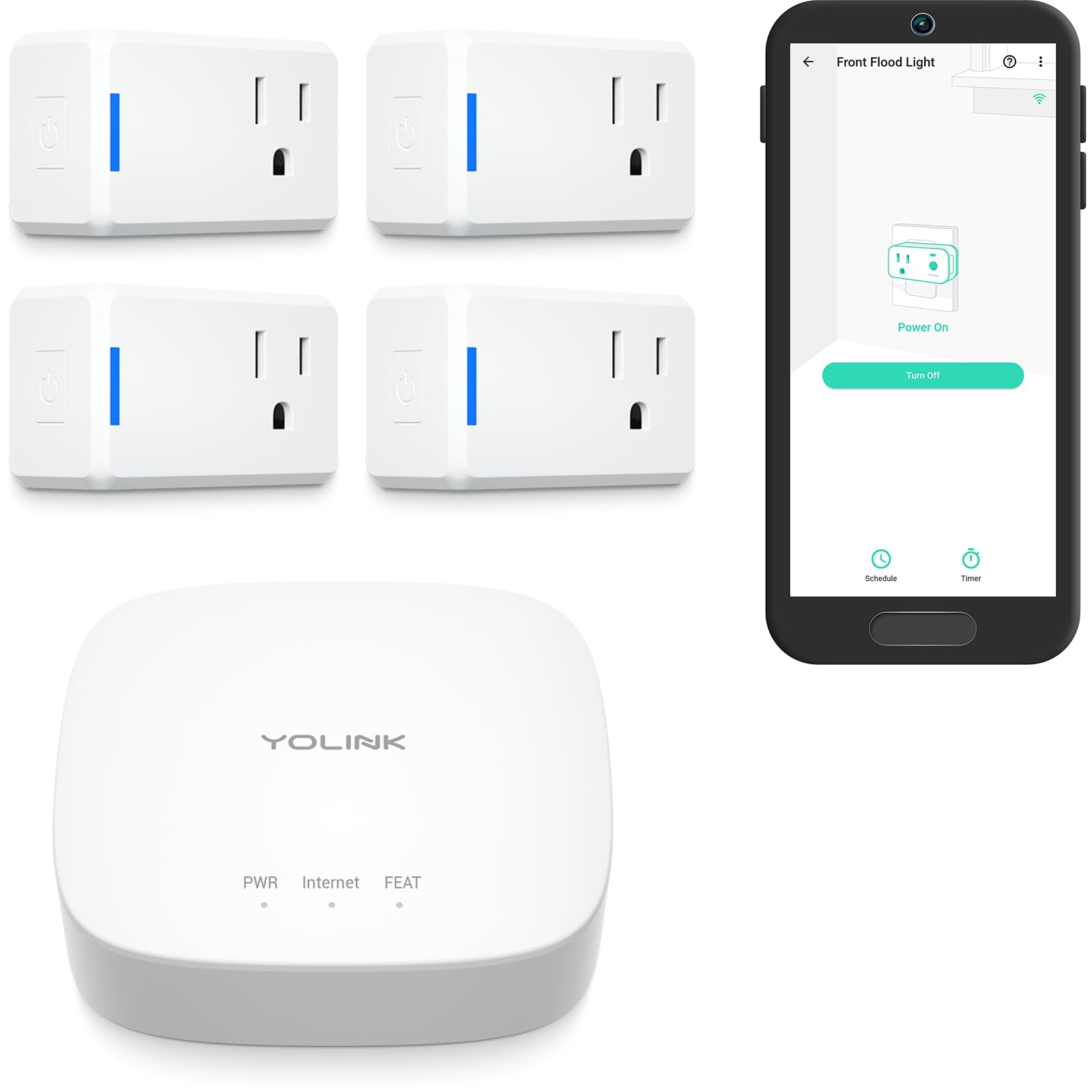 YoLink Smart Plug 4-Pack with Hub - 1/4 Mile World's Longest Range, Alexa & IFTTT Compatible, 10A Mini Outlet for Home Automation - Control Lights, Fans & Appliances Remotely from Anywhere - Perfect for Smart Homes, Vacation Houses & Energy Savings
