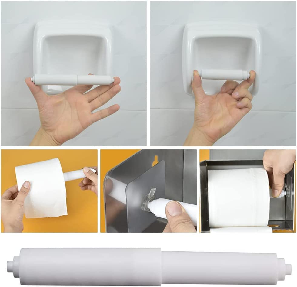 2-Pack Spring-Loaded Plastic Toilet Paper Holder - Bathroom Tissue Roll Rack with Easy Insert Design | Perfect for Home, RV, and Office Bathrooms
