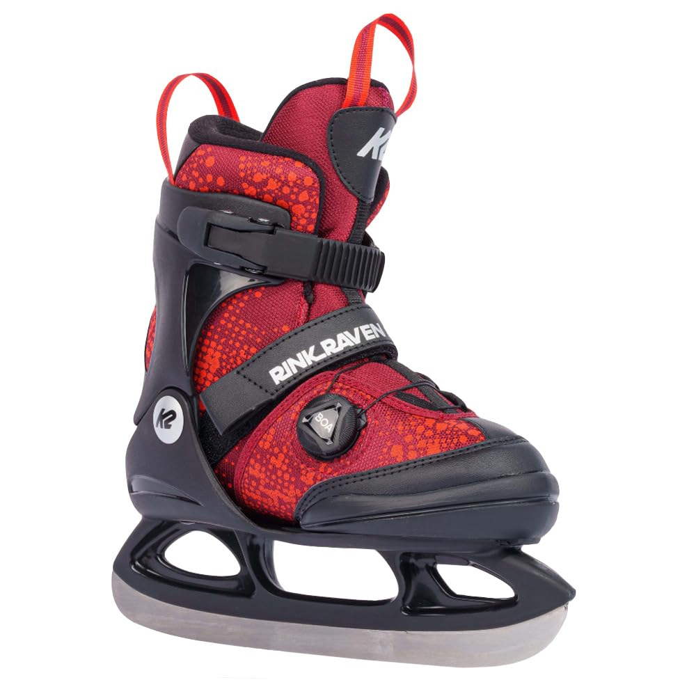 K2 Rink Raven Boa Adjustable Junior Ice Skates for Girls & Boys - Comfortable Youth Hockey & Figure Skating Shoes for Beginners - Perfect for Ice Rink, Outdoor Skating & Winter Sports