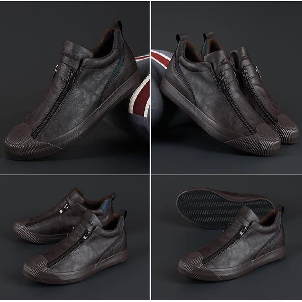 Recyphi Men's Genuine Leather Loafers - Slip-On Casual Shoes with Zipper, Comfortable & Breathable for Walking - Perfect for Spring & Autumn Fashion, Office, Travel & Daily Wear