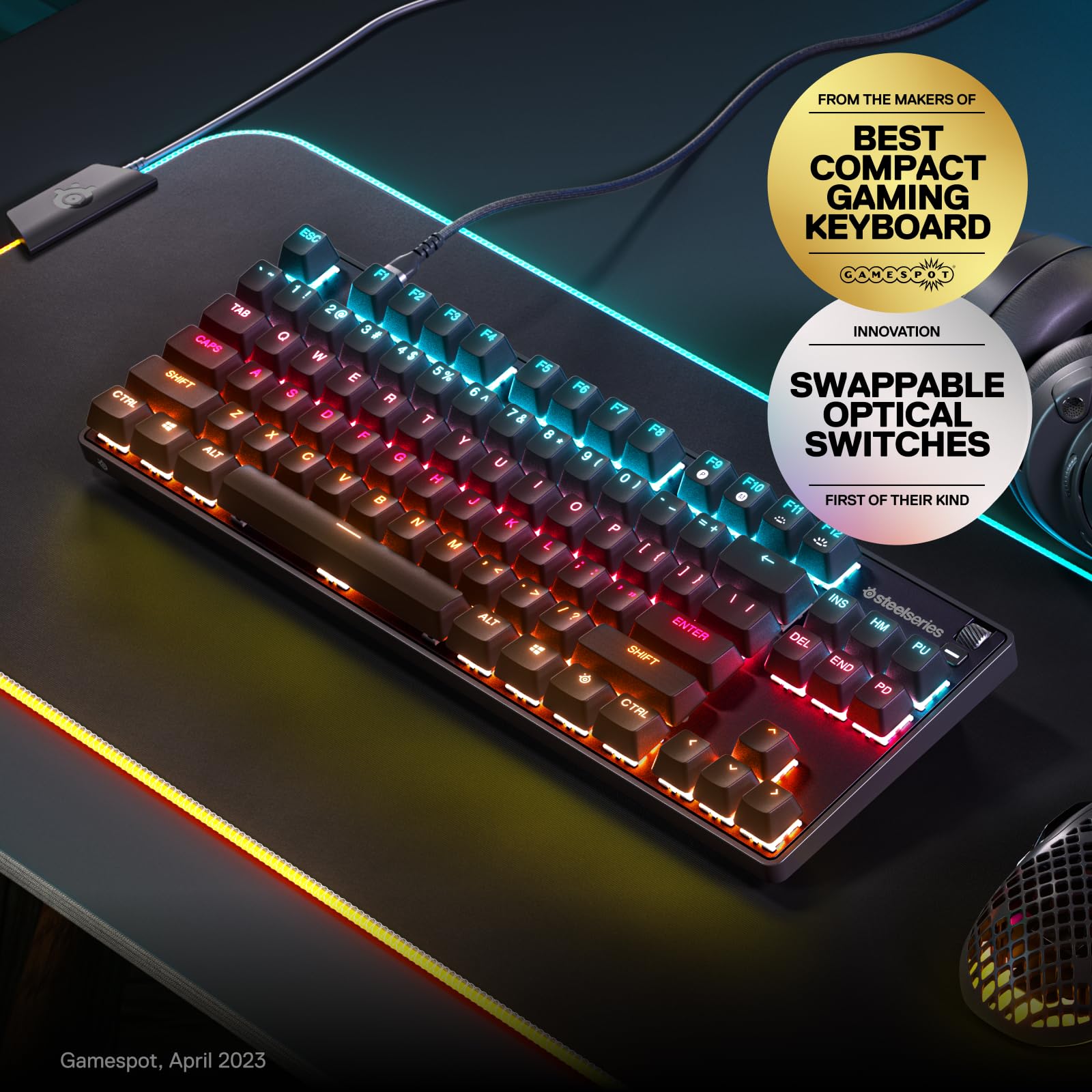 SteelSeries Apex 9 TKL Mechanical Gaming Keyboard - Hot-Swappable Optical Switches, RGB Backlit, Aluminum Frame, PBT Keycaps - Perfect for Esports, Streaming & Office Work