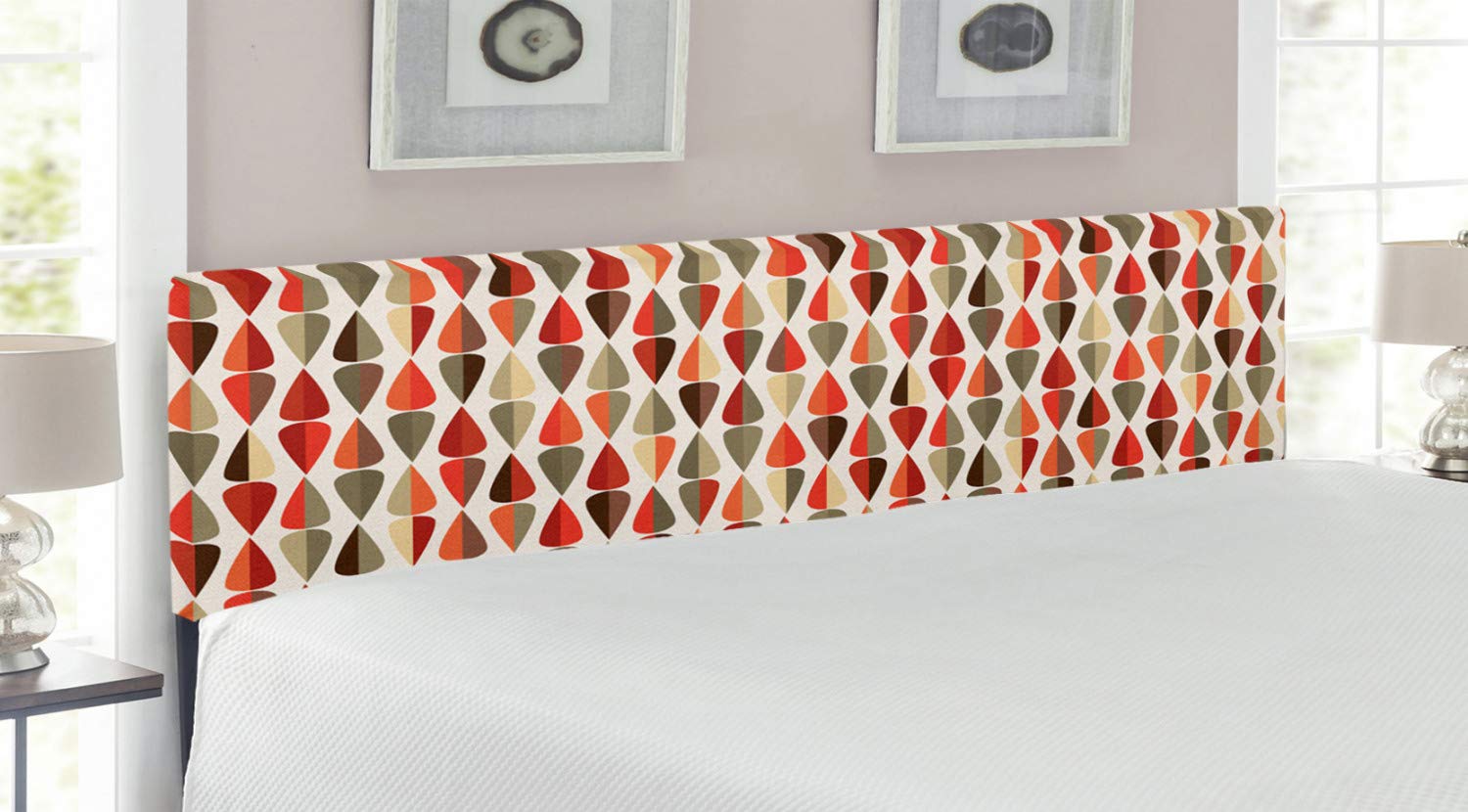 Retro Geometric Round Headboard King Size - 60s & 70s Style Symmetric Design Upholstered Metal Bed Headboard with Memory Foam, Multicolor - Perfect for Vintage Bedroom Decor & Bohemian Home Styling