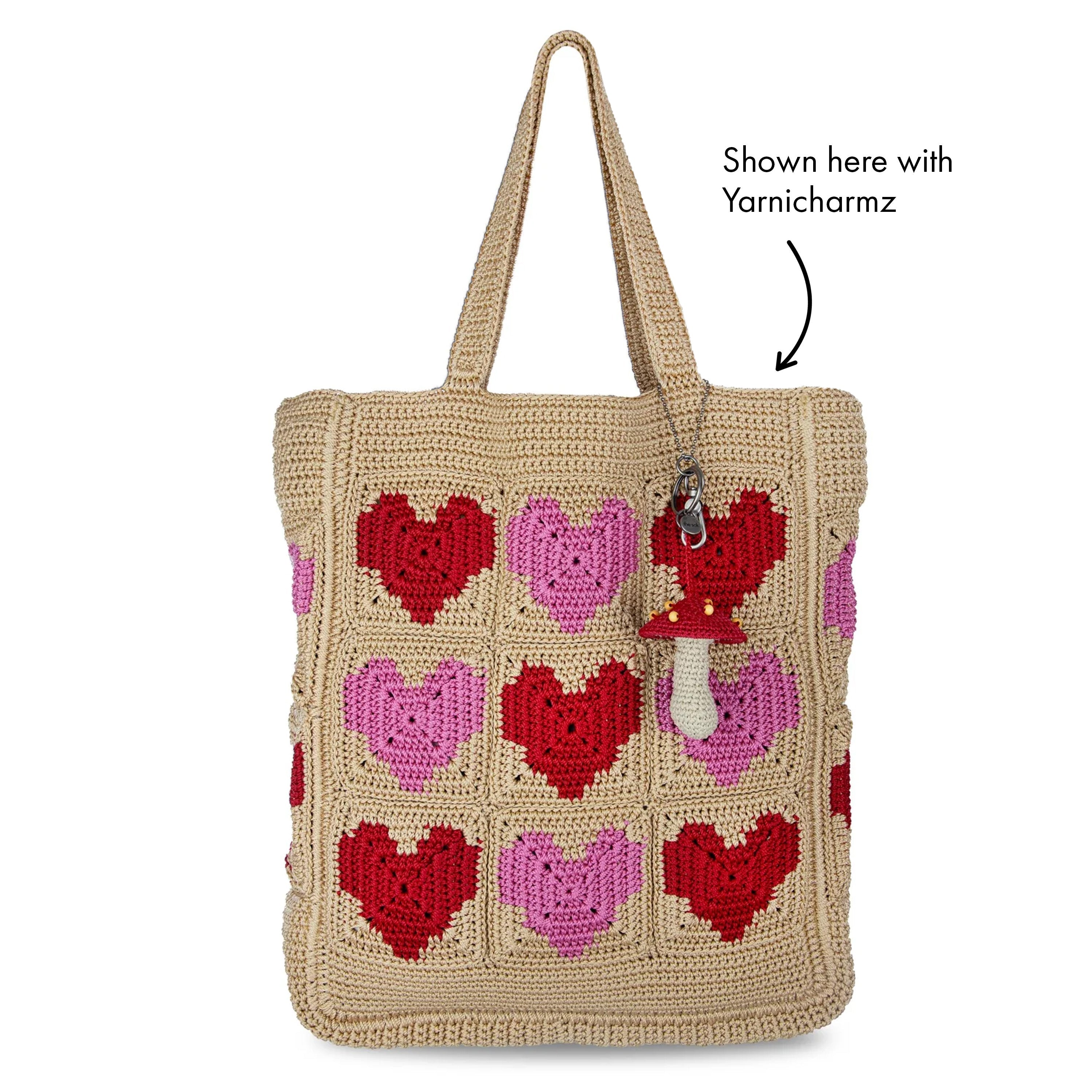 Lanie Market Tote Bag - Hand Crochet Cotton Tote with Bamboo Heart Design - Perfect for Grocery Shopping, Beach Trips & Farmers Market