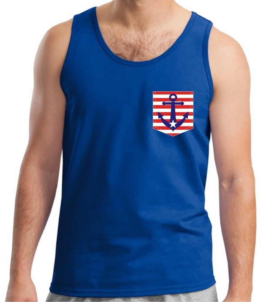 American Flag Nautical Anchor Print Faux Pocket Tank Top - Patriotic Summer Beachwear for Women