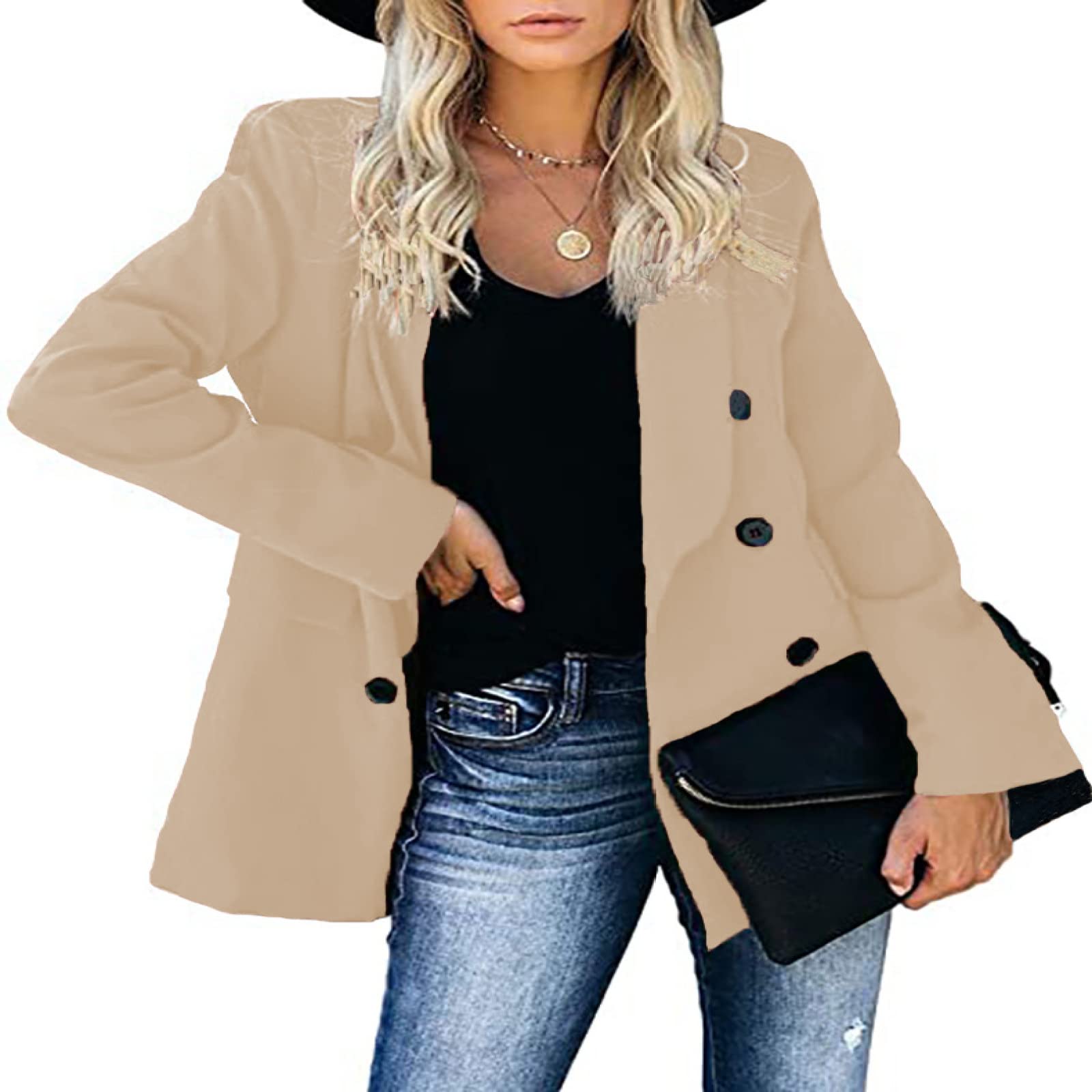 Women's Long Sleeve Blazer Jacket - Double Breasted Formal Suit Coat for Office Work, Business, and Winter Fashion (Black, Size S-XXL) | Perfect for Professional Attire, Interviews, and Office Wear