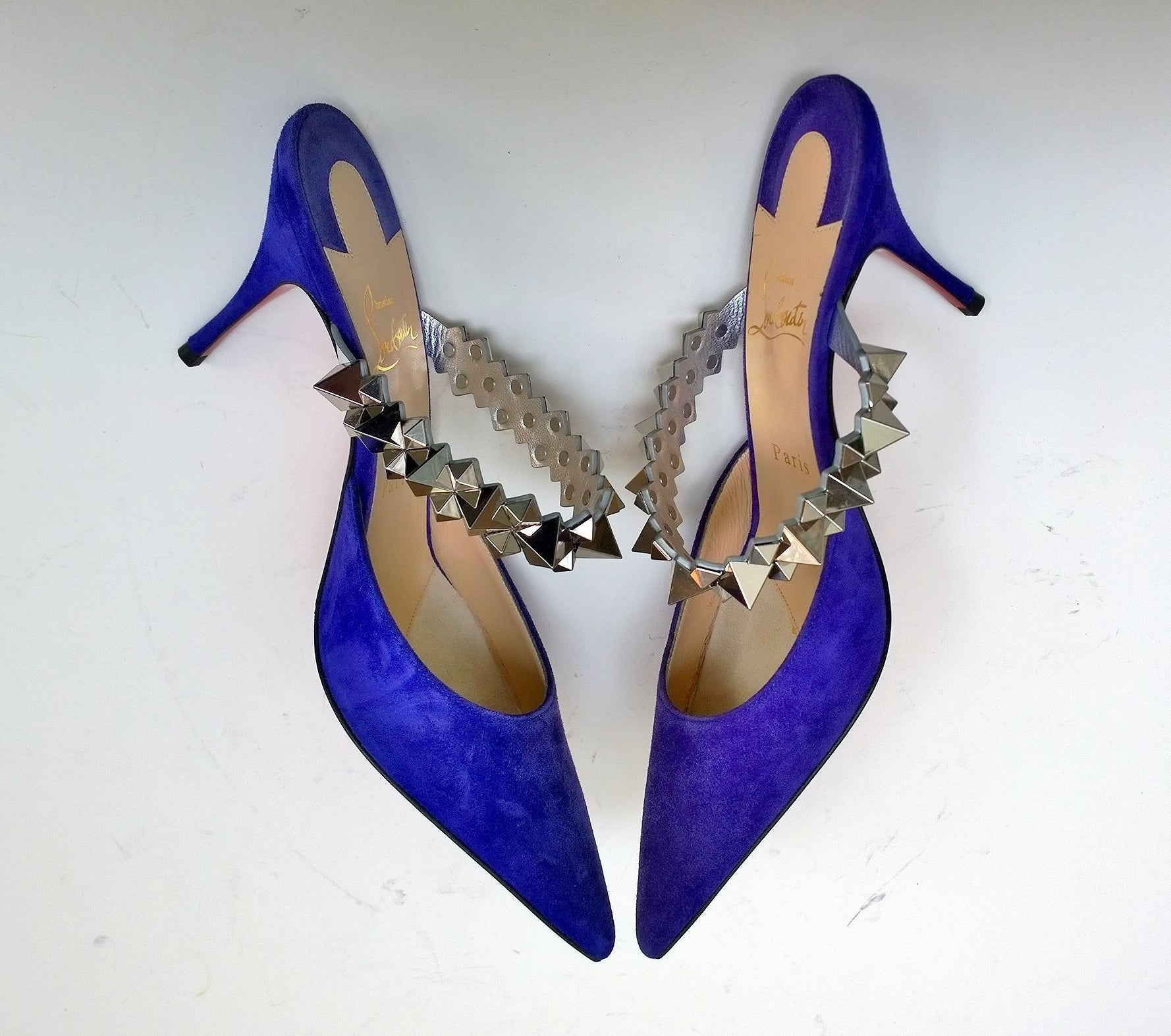 Christian Louboutin Planet Choc Violet Suede 85mm Heels - Women's Luxury High Heels with Silver Spikes & Slide Design | Perfect for Evening Parties, Date Nights & Special Occasions