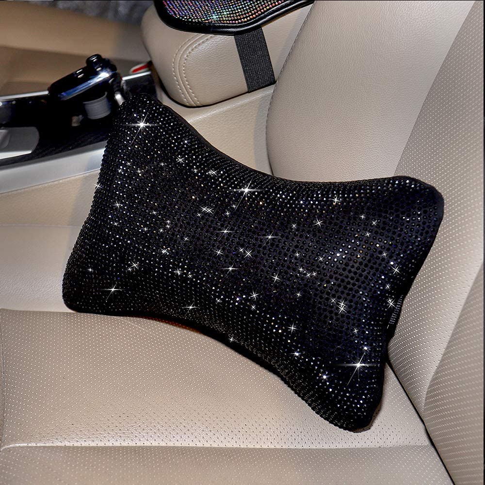 2Pcs Car Neck Pillow for Drivers - Black Diamond Bling Neck Rest Cushion for Car Seats - Comfortable Headrest Support for Long Drives (Perfect Road Trip & Commuting Accessory for Men & Women)