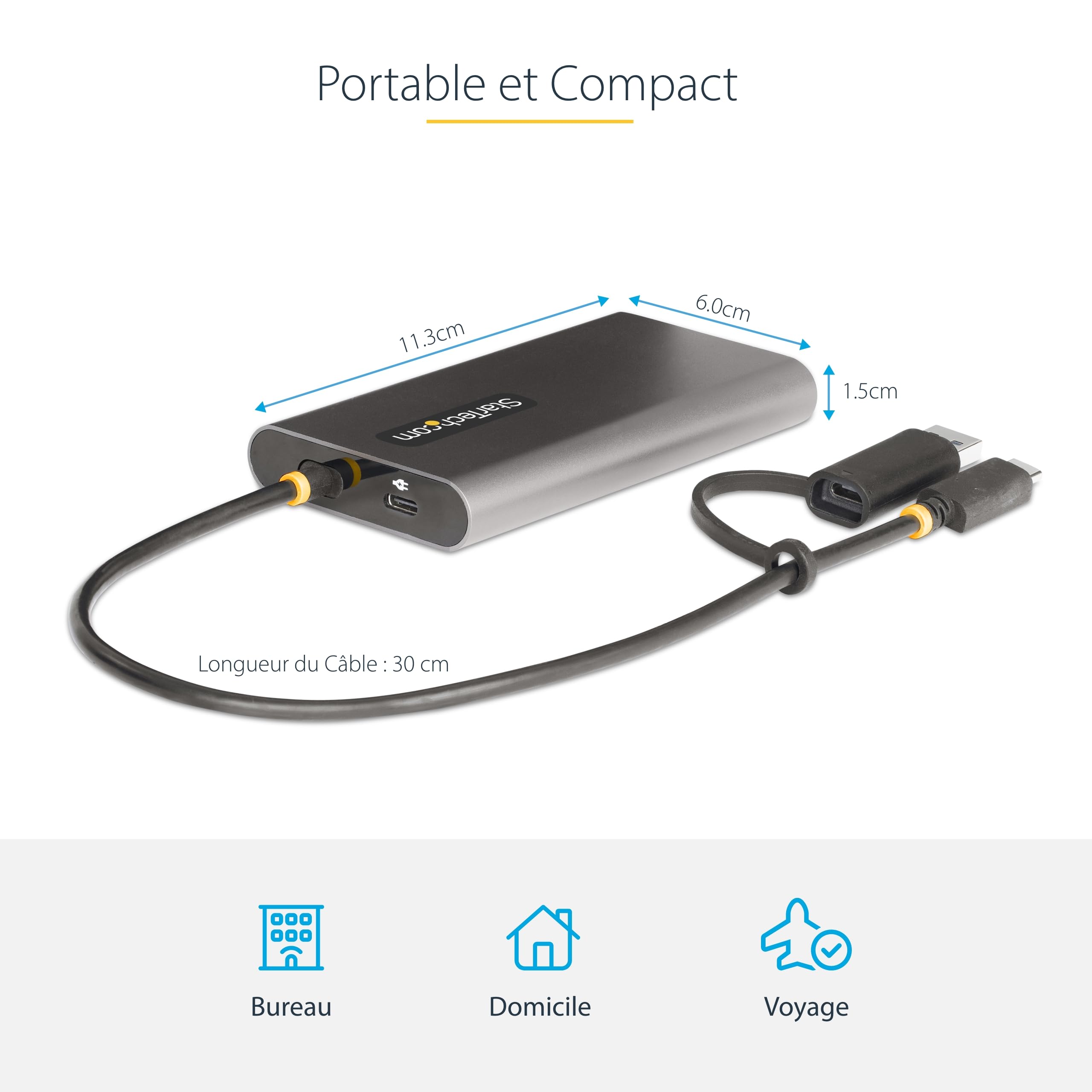 StarTech.com USB-C to Dual HDMI Adapter - 4K 60Hz Converter with 100W Power Delivery - USB-C/USB-A to 2 HDMI Ports - 30cm Built-in Cable - Ideal for Multi-Monitor Workstations, Gaming Setups & Home Theater Systems (109B-USBC-HDMI)