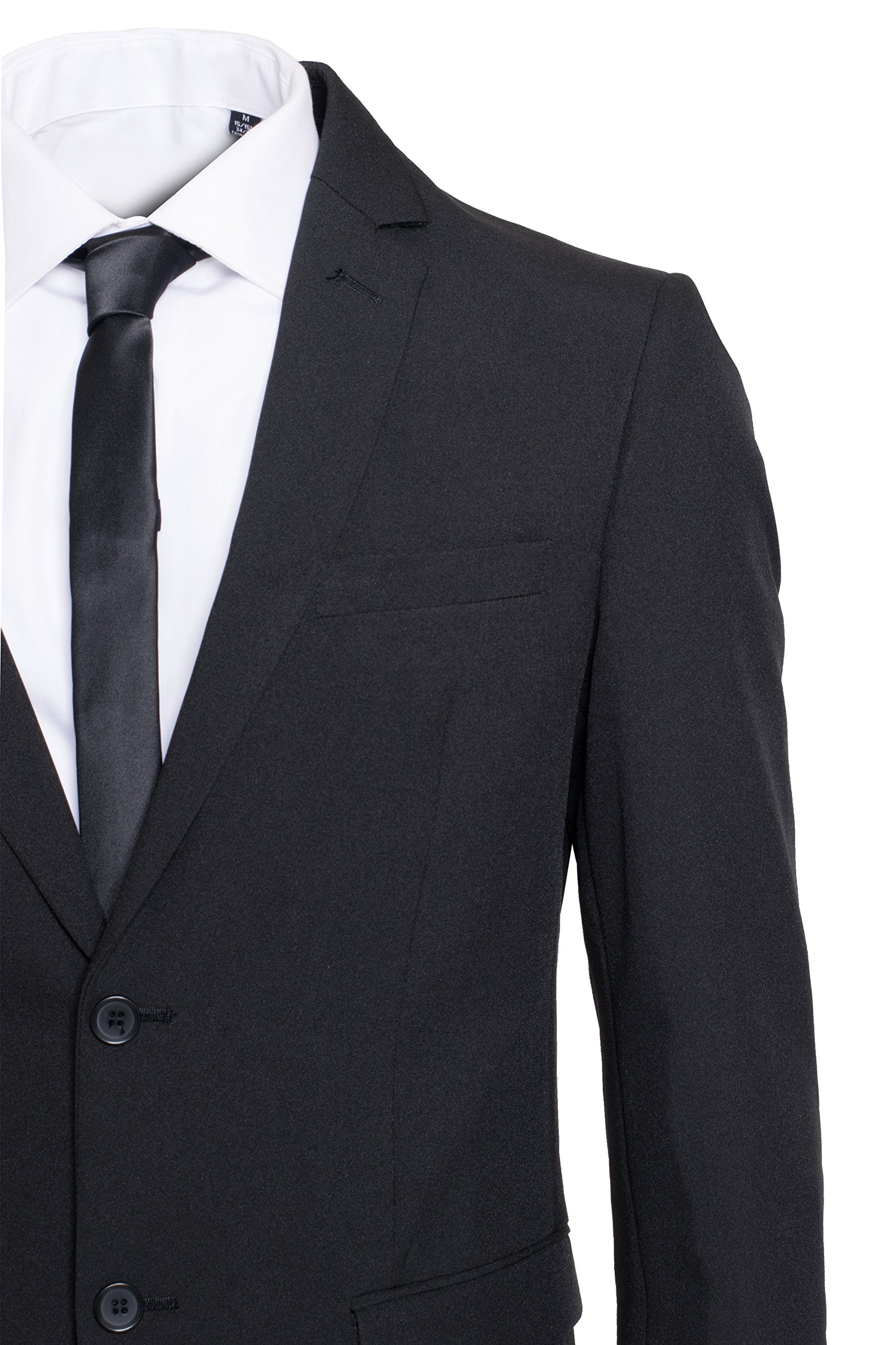 Men’s Modern Fit Black Two-Button Suit Set with White Dress Shirt & Black Necktie - Formal Business Attire for Weddings, Office & Special Occasions