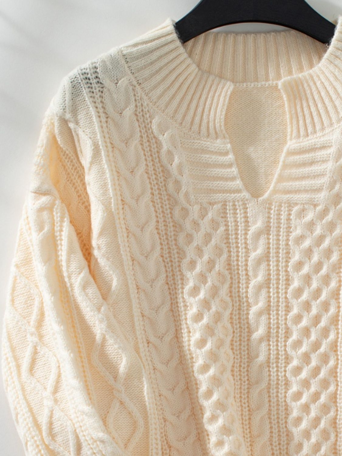Cozy Cable Knit Notched Long Sleeve Sweater for Women - Winter Pullover with Elegant Neckline | Perfect for Office, Date Night & Holiday Outfits