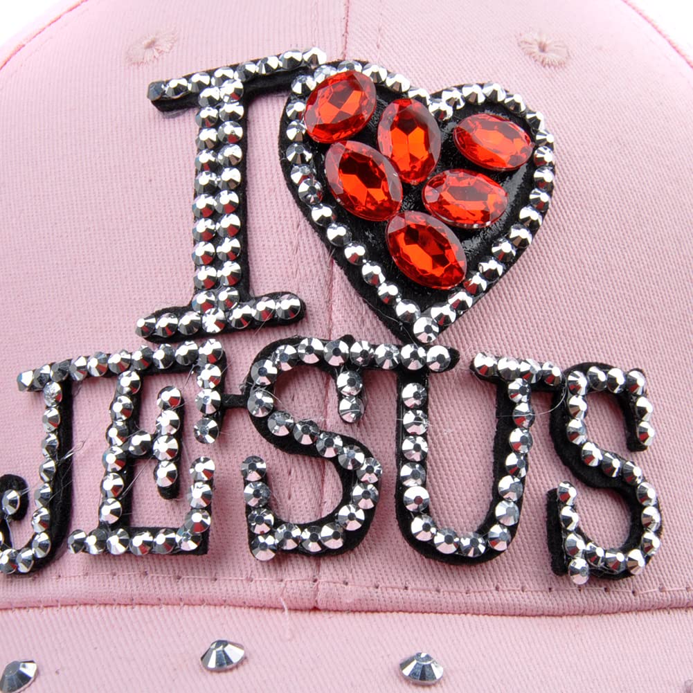 Bling Rhinestone Hats for Women - I Love Jesus Baseball Cap with Adjustable Denim Design | Perfect for Golf, Church & Casual Wear