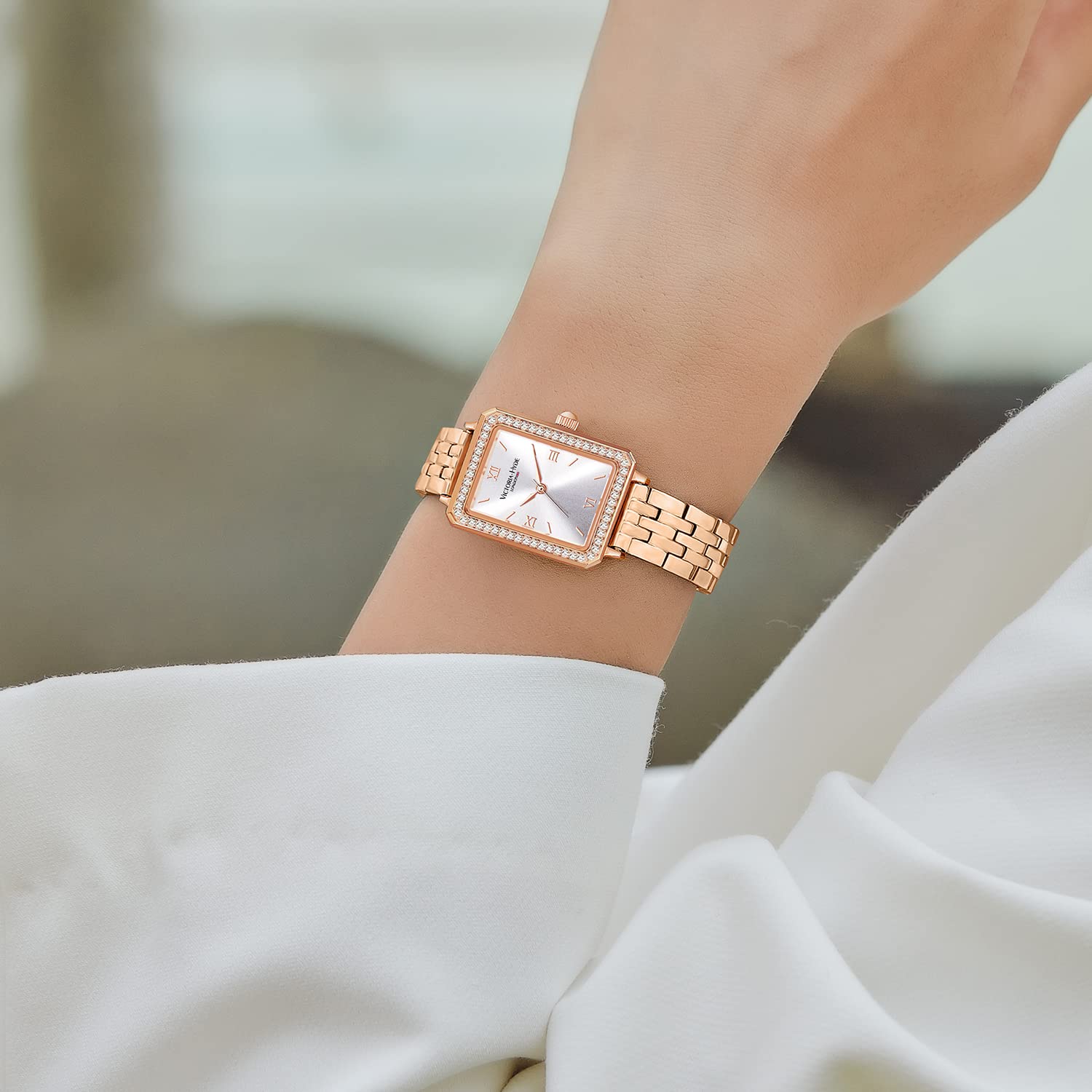 VICTORIA HYDE Women's Watch - Green Mother of Pearl Dial, Genuine Leather Strap, Classic Rectangular Case | Elegant Ladies Wristwatch for Office, Party & Everyday Wear