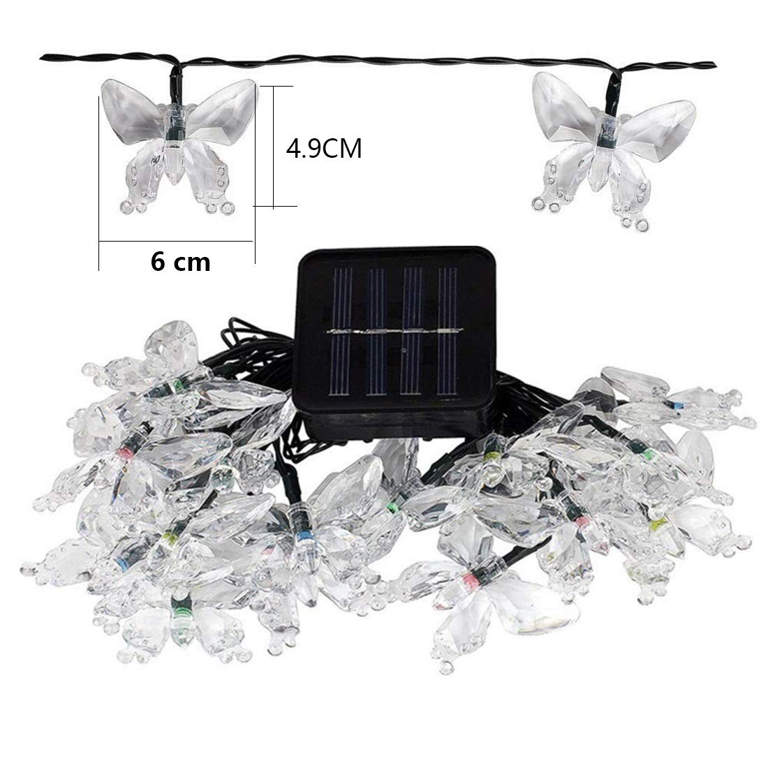 Solar Powered Butterfly String Lights - 23FT 50LED Waterproof Outdoor Fairy Lights with 8 Lighting Modes for Garden, Patio, Wedding, Party & Christmas Decor (White) - Perfect for Backyard, Balcony and Indoor Home Decorations