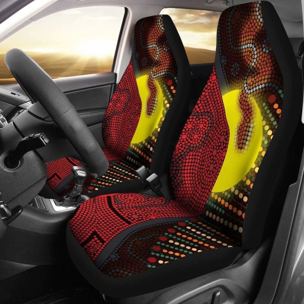 Authentic Australian Aboriginal Car Seat Covers - Indigenous Snake & Sun Dot Painting Design 232125 | Durable Protection for Vehicles, Perfect for Road Trips & Daily Commutes