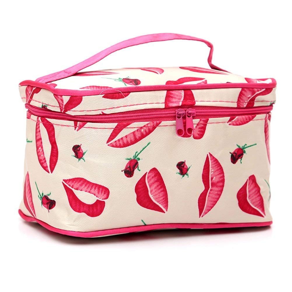 AKORD Cosmetic Makeup Case Toiletry Bag - Waterproof Travel Makeup Pouch (7.5 Inch, Rose/White) for Women - Perfect for Travel, Gym & Daily Organization