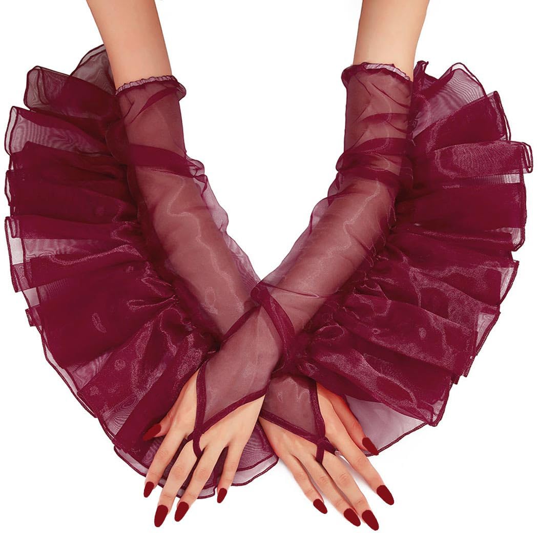 CASDRE Long Tulle Gloves for Women - Elegant Elbow Length Fingerless Gloves for Weddings, Evening Parties & Halloween Costumes | Perfect for Brides, Dancers & Cosplay