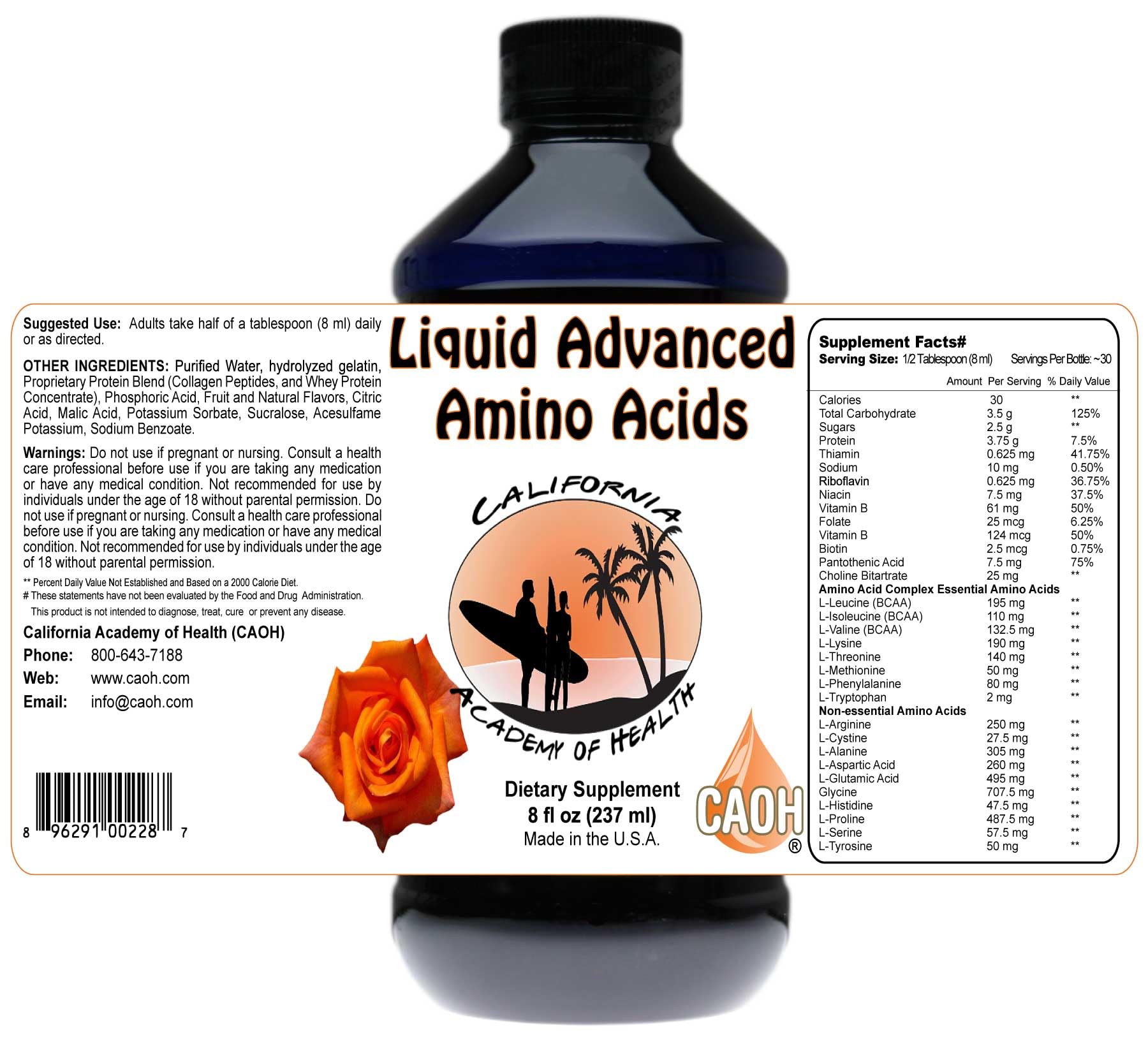 Premium Liquid Advanced Amino Acids Supplement - 8 oz Bottle for Muscle Recovery & Performance | Fast-Absorbing Formula for Athletes, Bodybuilders & Fitness Enthusiasts | Post-Workout & Training Support
