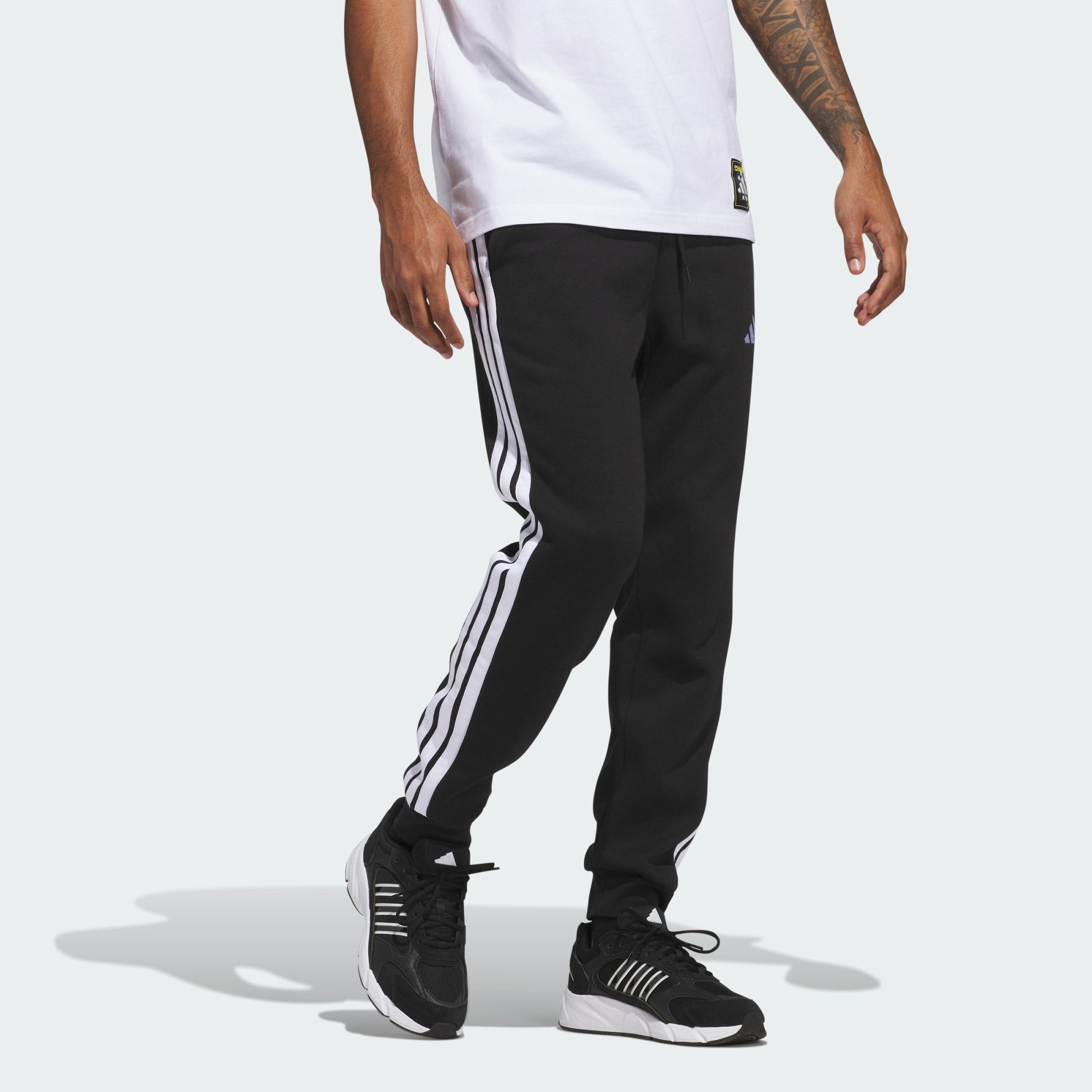 Adidas Men's 3 Stripes Fleece Black Track Pants - Comfortable Athletic Joggers for Running, Gym & Casual Wear