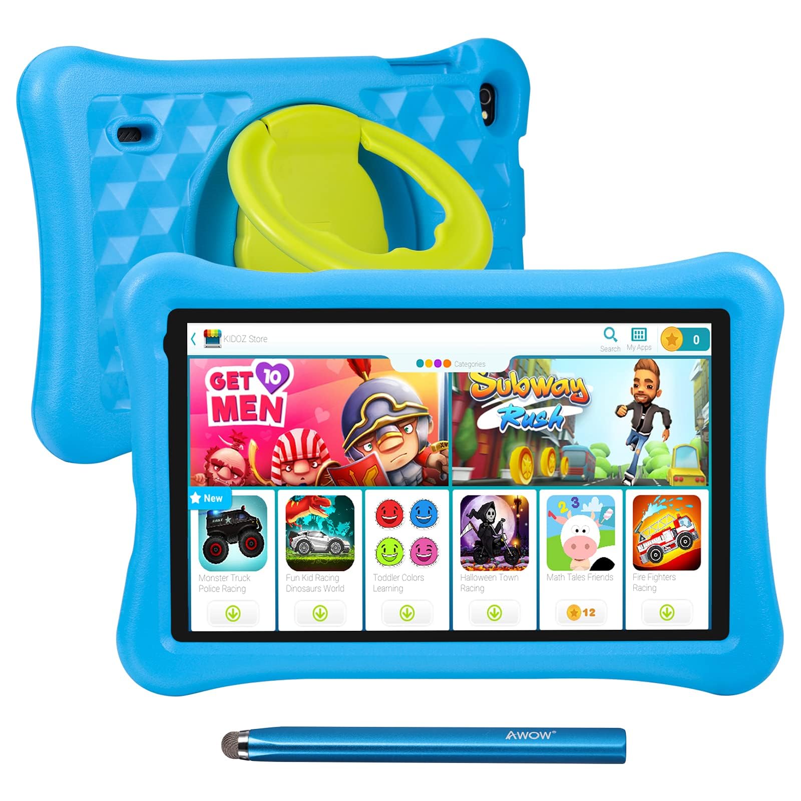 10.1 Inch HD Kids Tablet with KIDOZ App - Android 13, 12GB RAM (4+8 Expandable) & 128GB Storage - Includes Touch Pen & Drop-Proof Case - Perfect for Learning, Games & Entertainment - Blue