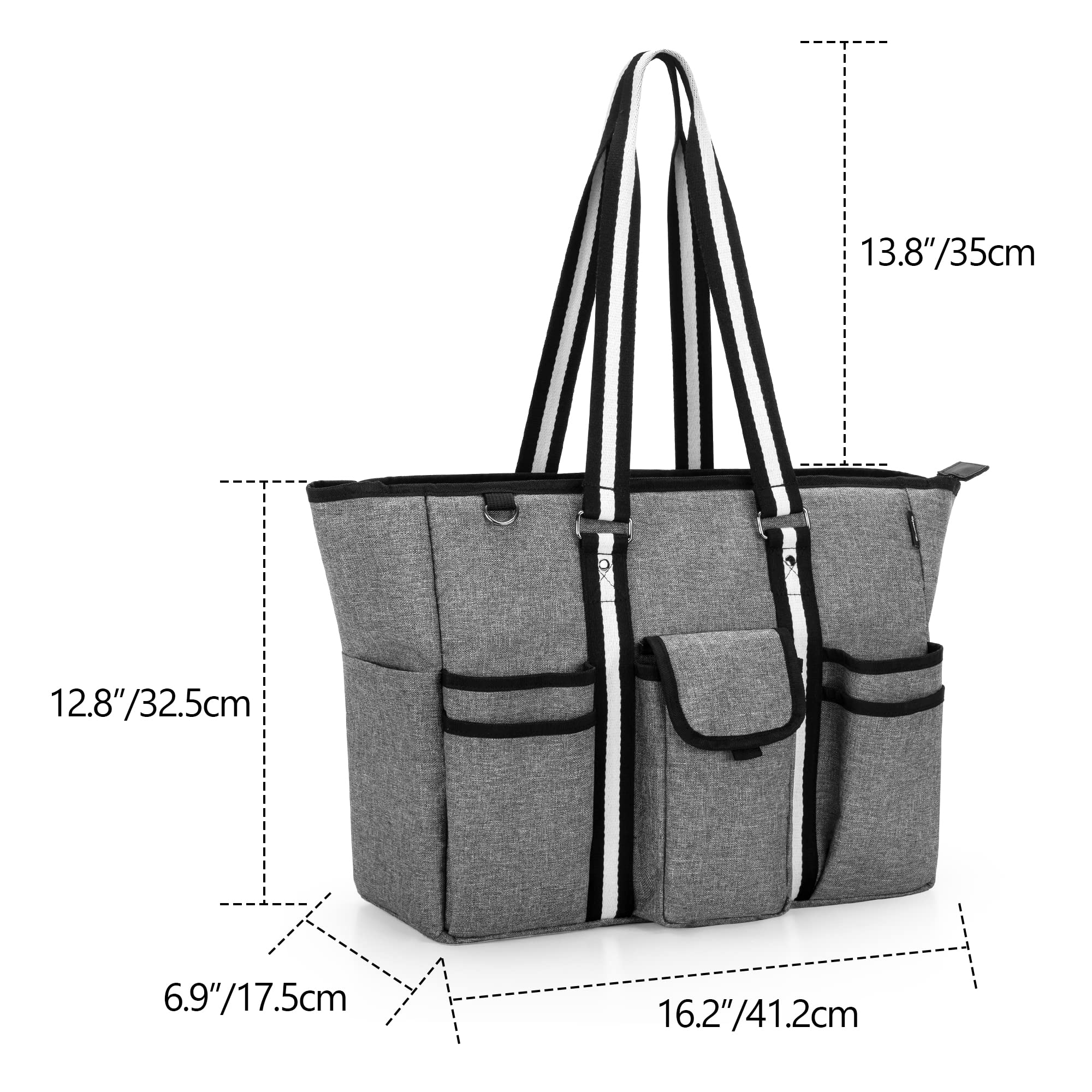 CURMIO Professional Teacher Tote Bag for Women - Large Work Utility Bag with Laptop Sleeve, Office Organizer, Gray (Patented Design) - Perfect for School, Work, Commuting & Travel