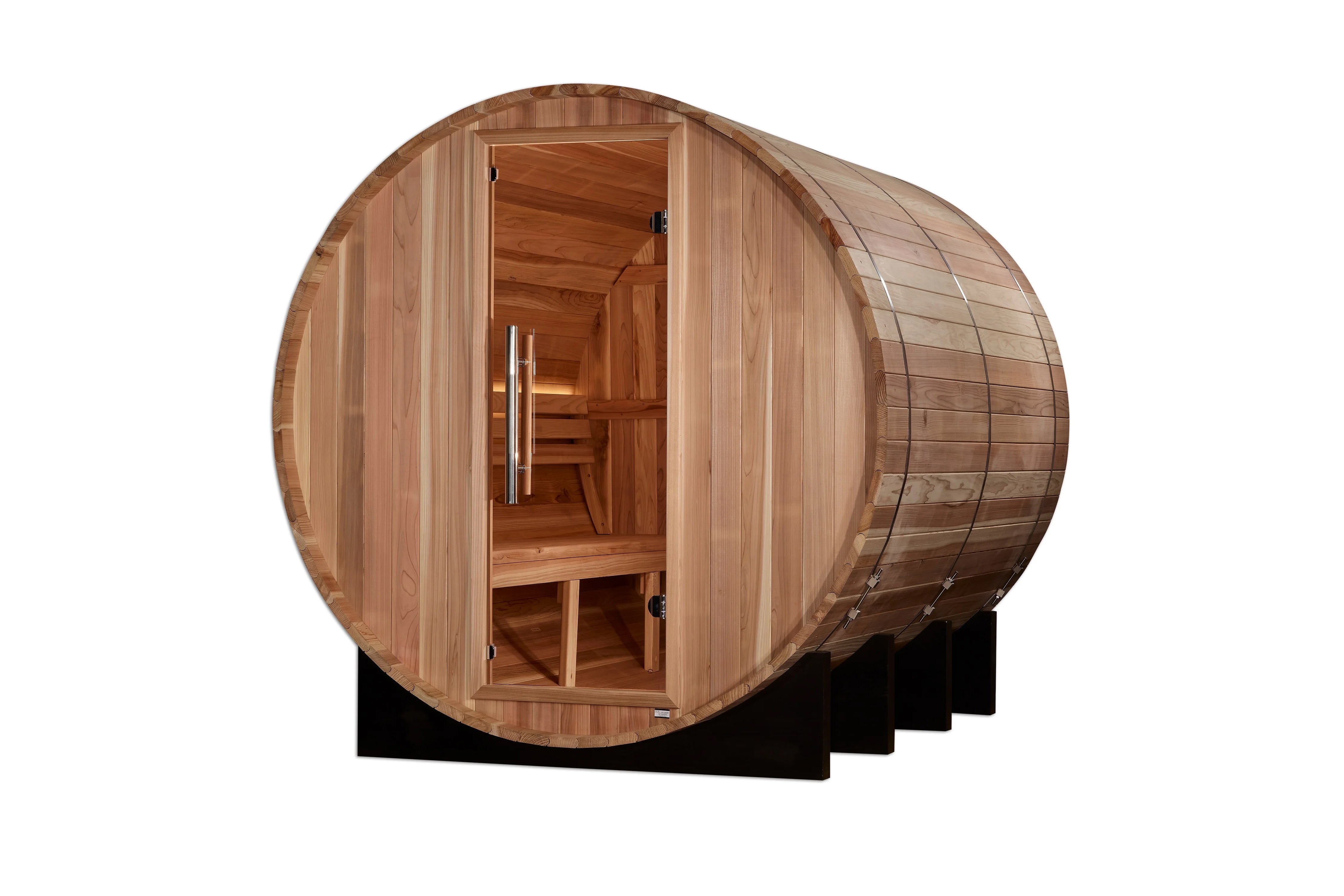 Golden Designs Klosters 6-Person Traditional Barrel Sauna - Outdoor Wooden Sauna for Home, Backyard & Spa Relaxation