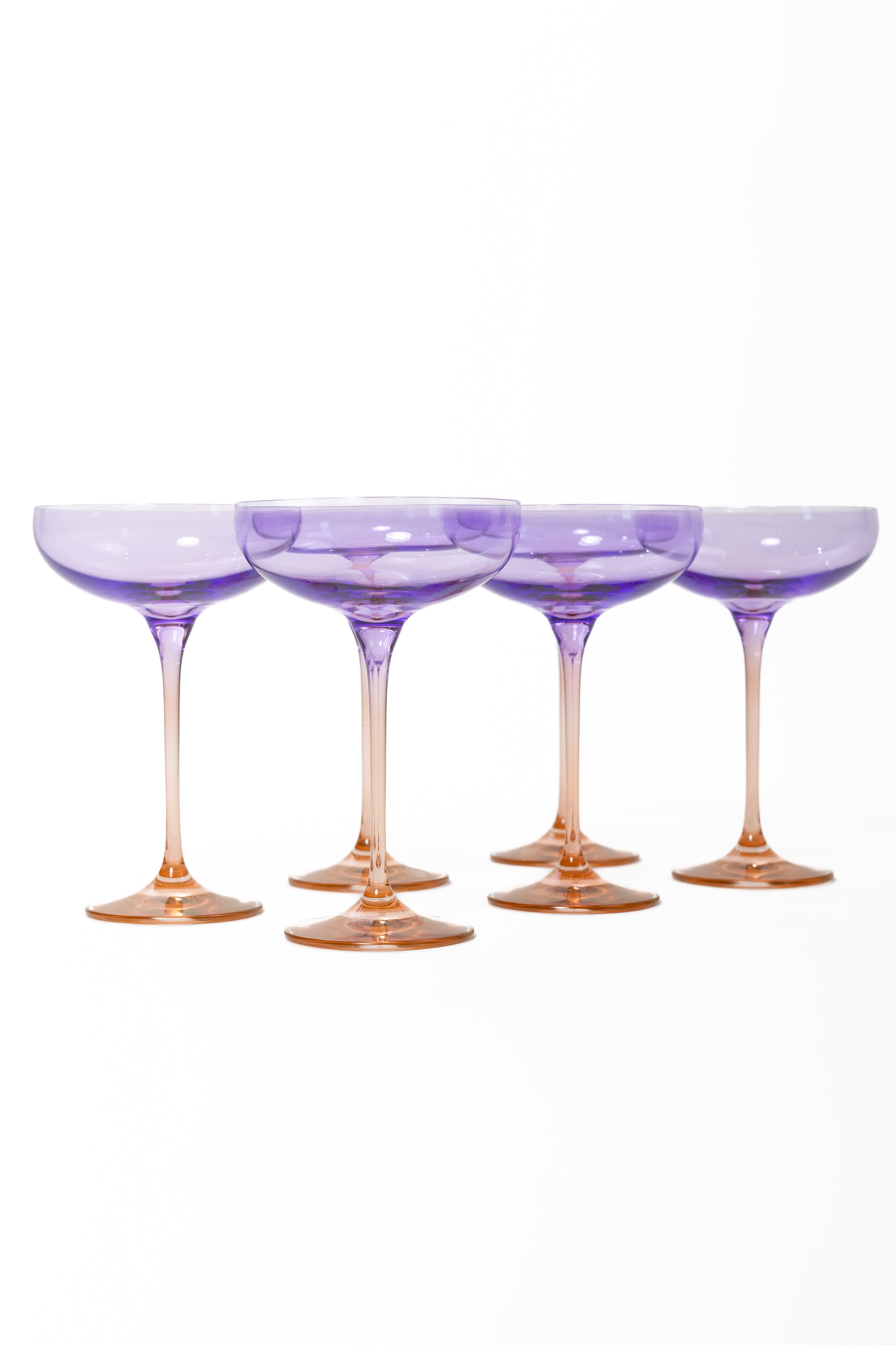 Estelle Colored Champagne Coupe Glasses Set of 6 - Elegant Lavender & Blush Pink Colorblock Design for Wedding, Bridal Shower & Party Celebrations