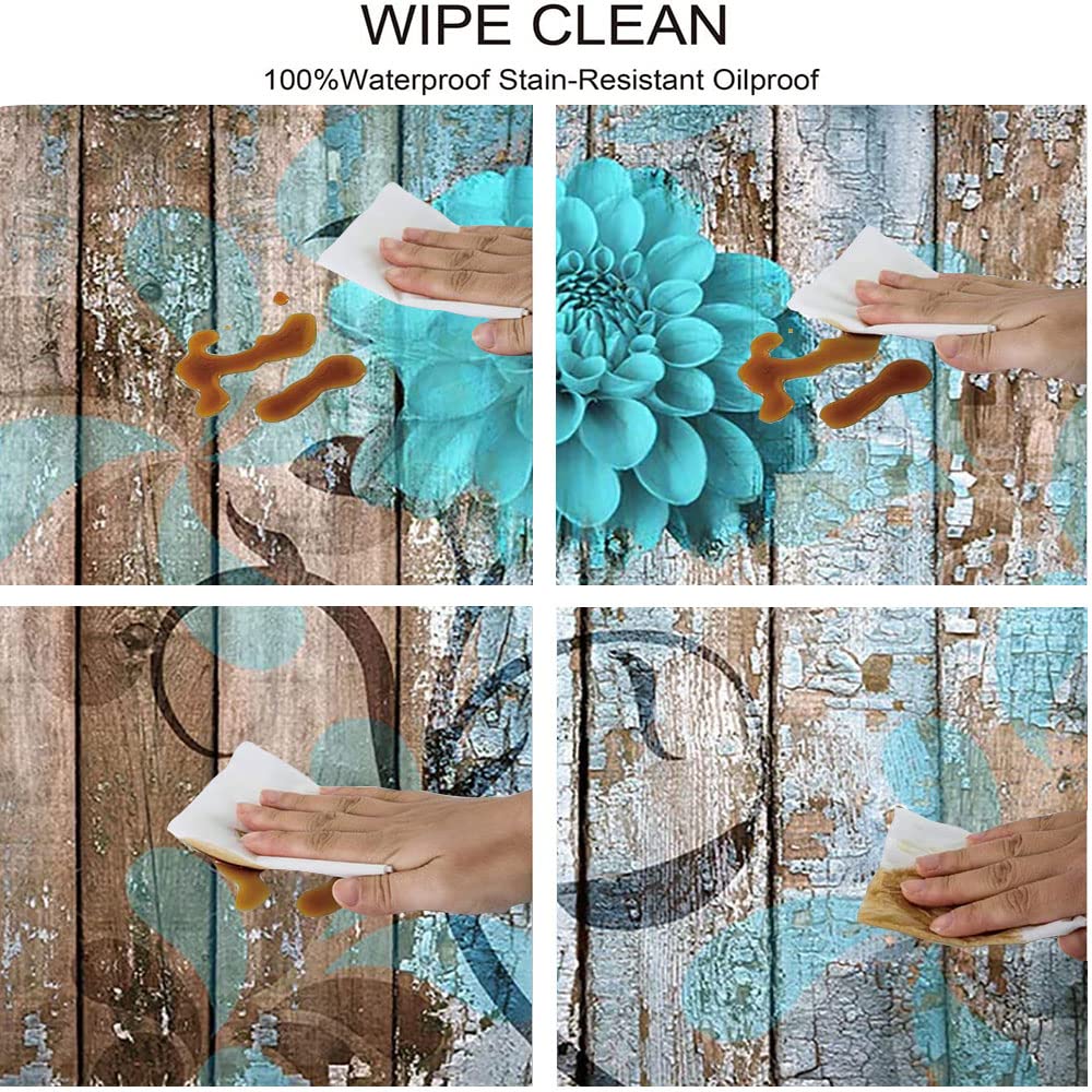Teal Dahlia Oval Elastic Fitted Tablecloth - Stretchable Rustic Floral Table Cover for 48x68 Inch Kitchen Dining Table | Perfect for Country Style Decor, Outdoor Picnics & Farmhouse Events