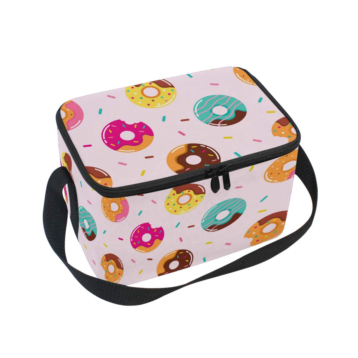 ZZAEO Insulated Lunch Bag - Large Reusable Thermal Cooler Tote with Adjustable Shoulder Strap for School, Work & Picnics | Fun Donut Design for Boys & Girls | Meal Prep & Food Storage Solution
