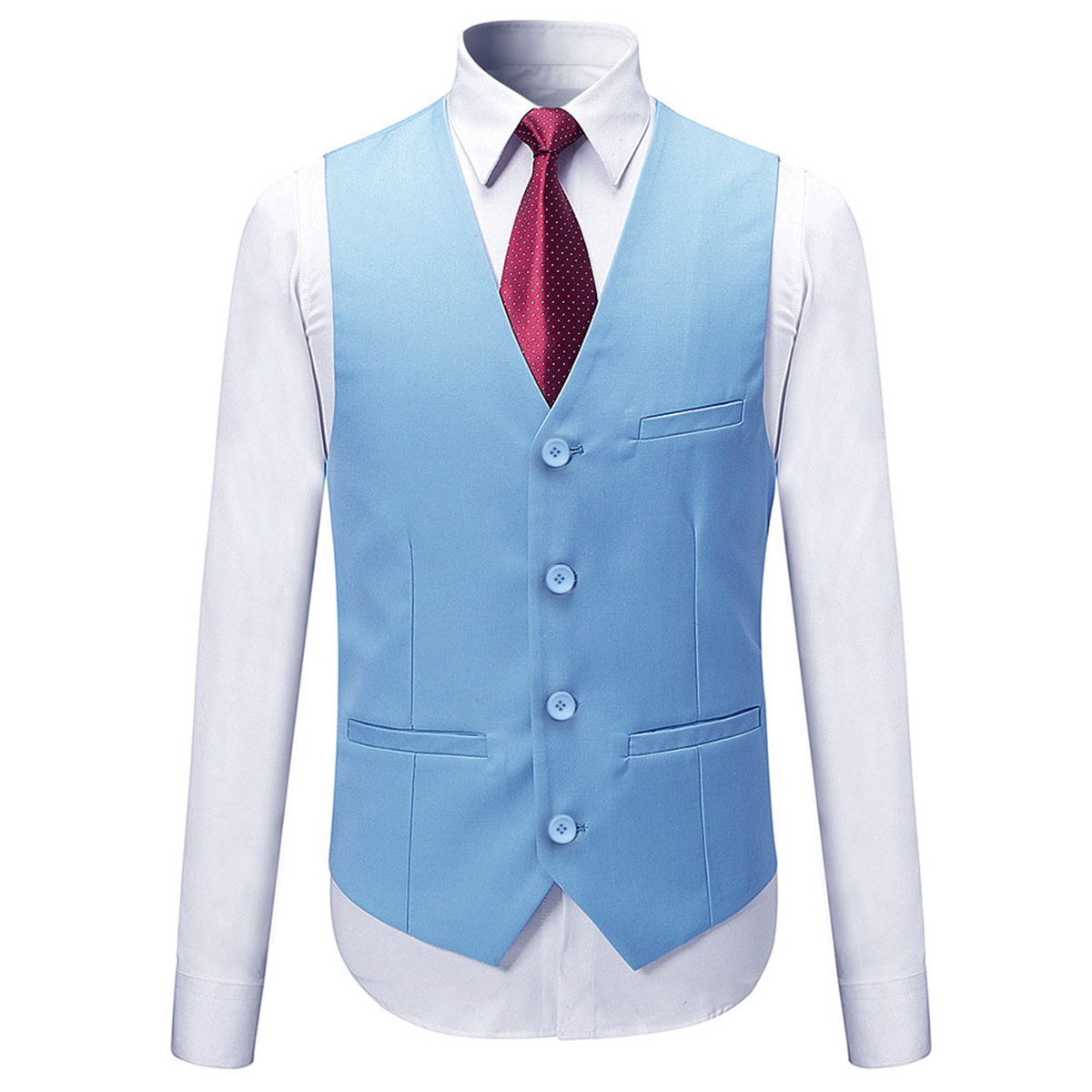 3 Piece Slim Fit Solid Color Sky Blue Men's Formal Suit Set - Perfect for Weddings, Business Meetings & Special Occasions