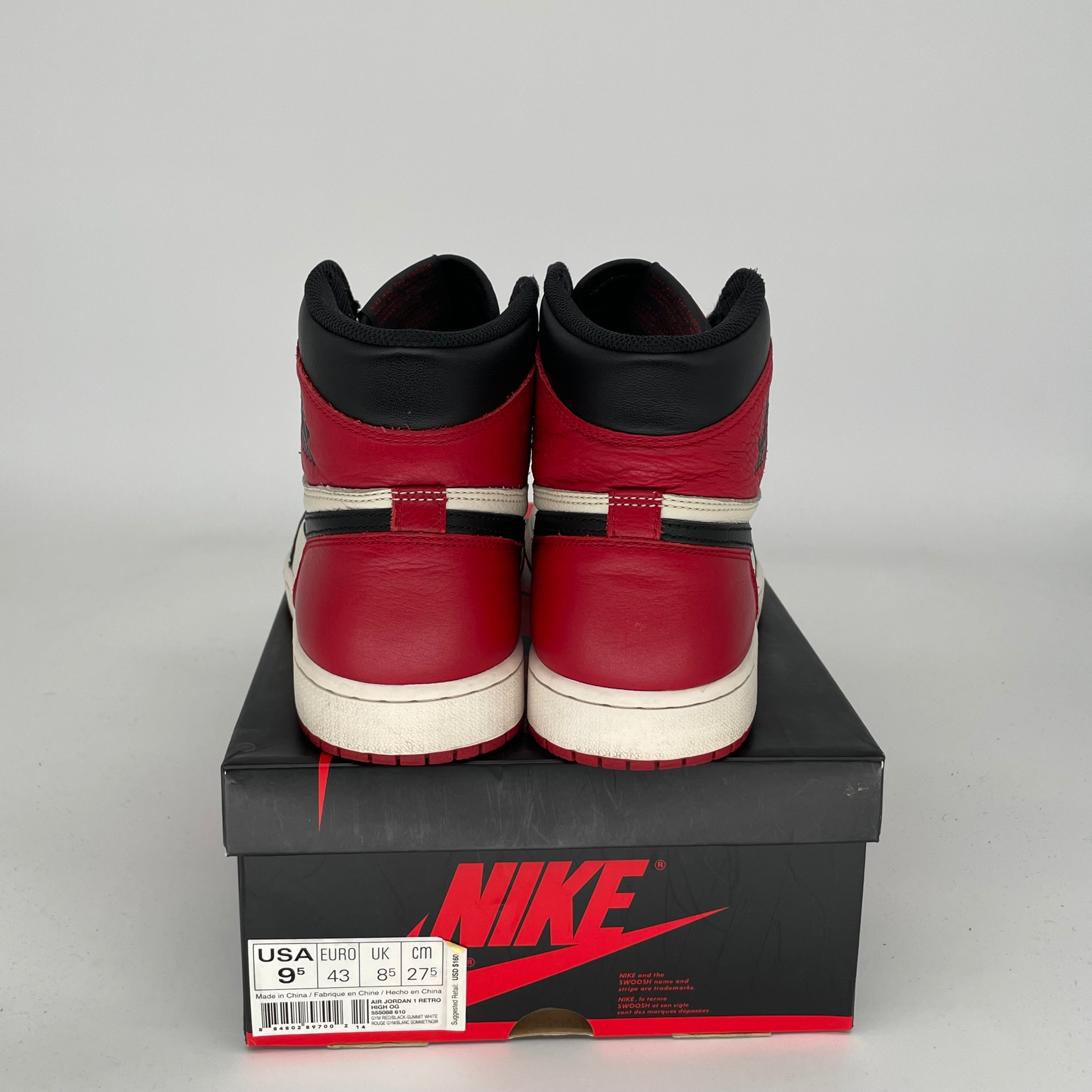Air Jordan 1 Retro High OG 'Bred Toe' Men's Basketball Shoes Size 9.5 - Style Code 555088-610 | Authentic Sneakers for Streetwear, Basketball & Casual Wear